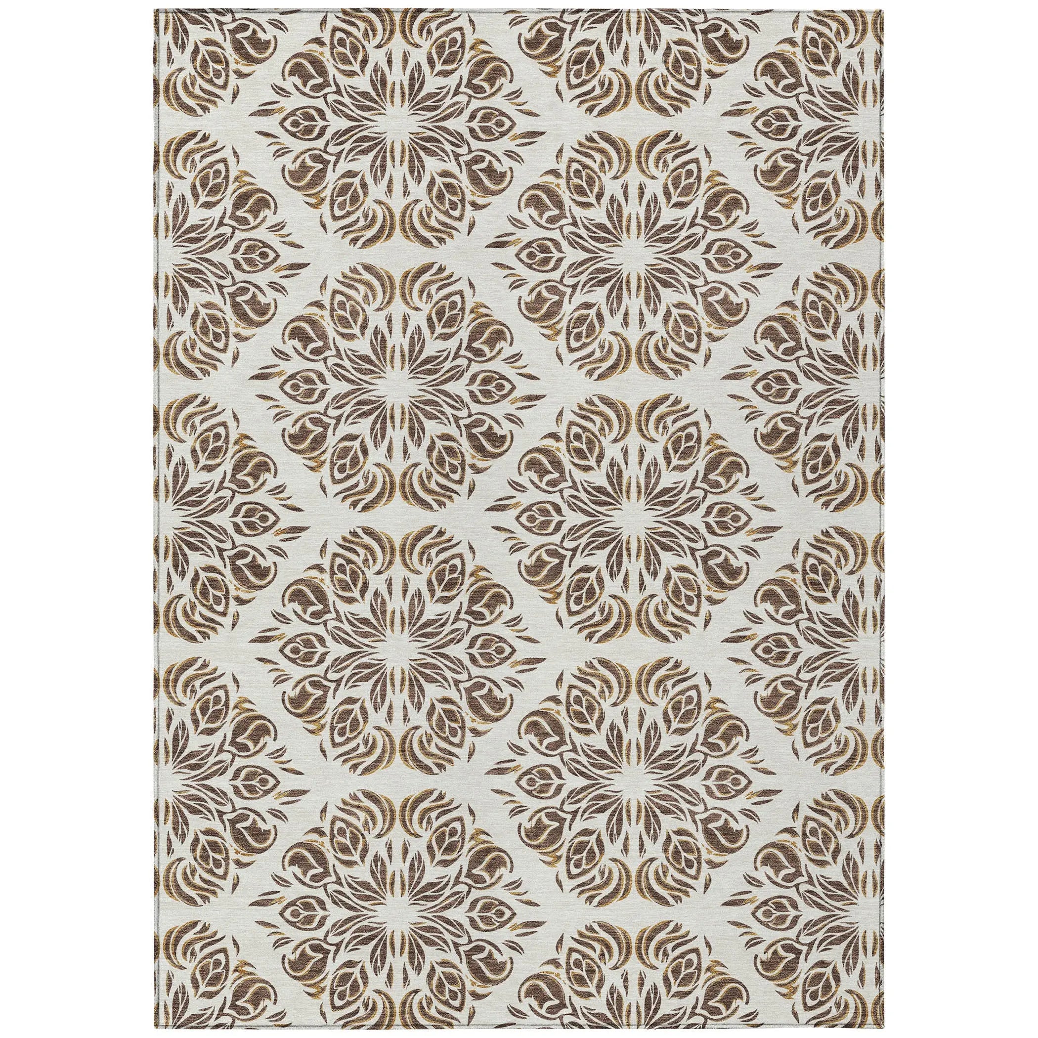 3' X 5' Brown And Ivory Damask Washable Indoor Outdoor Area Rug Homeroots Outdoor