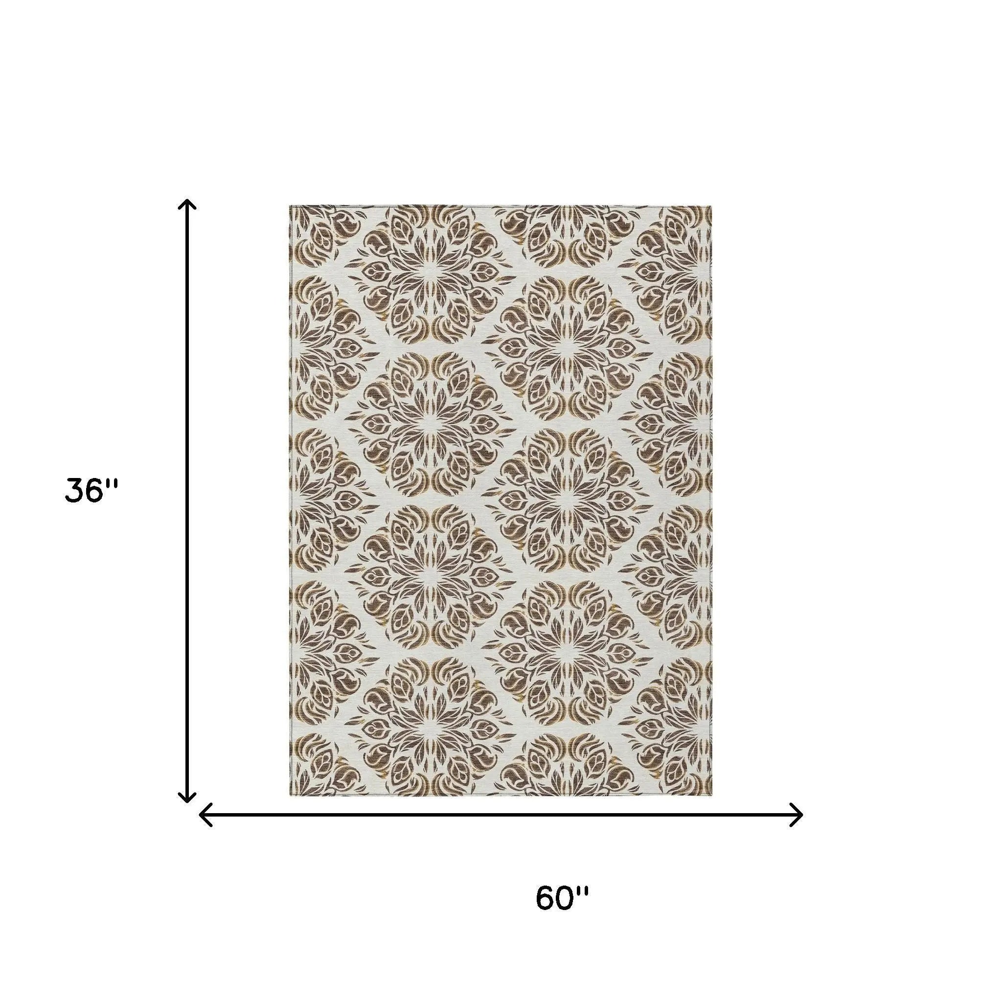 3' X 5' Brown And Ivory Damask Washable Indoor Outdoor Area Rug Homeroots Outdoor