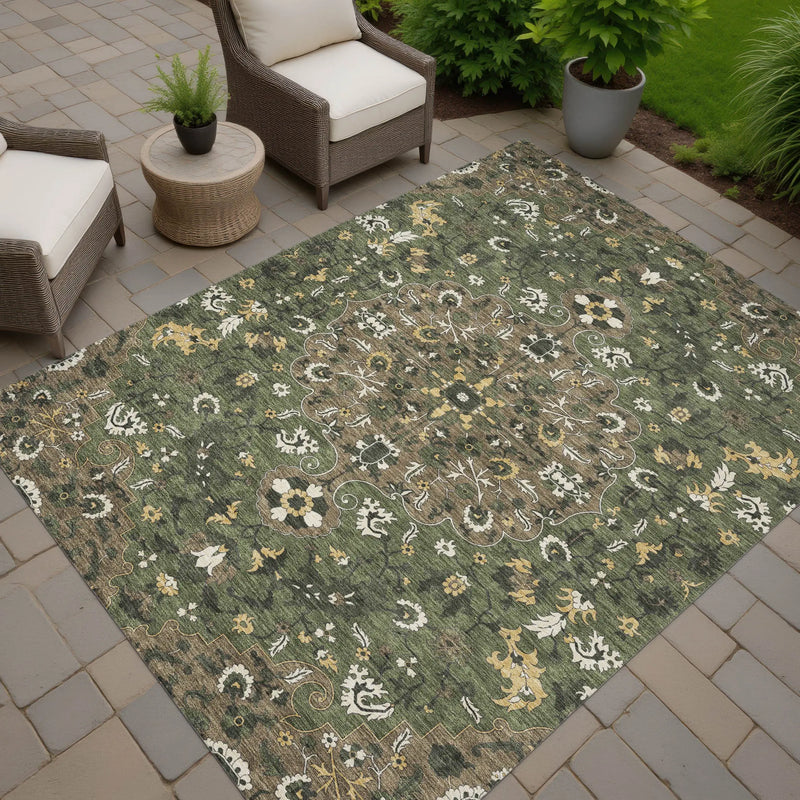 3' X 5' Brown And Ivory Floral Medallion Washable Indoor Outdoor Area Rug Homeroots Outdoor