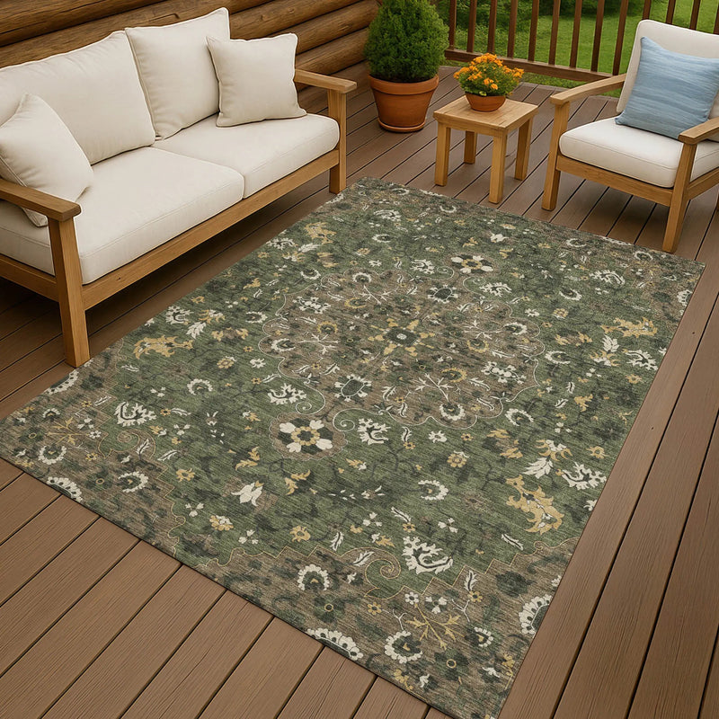 3' X 5' Brown And Ivory Floral Medallion Washable Indoor Outdoor Area Rug Homeroots Outdoor