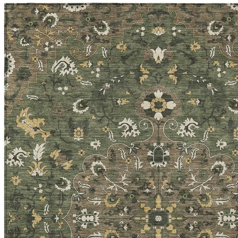 3' X 5' Brown And Ivory Floral Medallion Washable Indoor Outdoor Area Rug Homeroots Outdoor