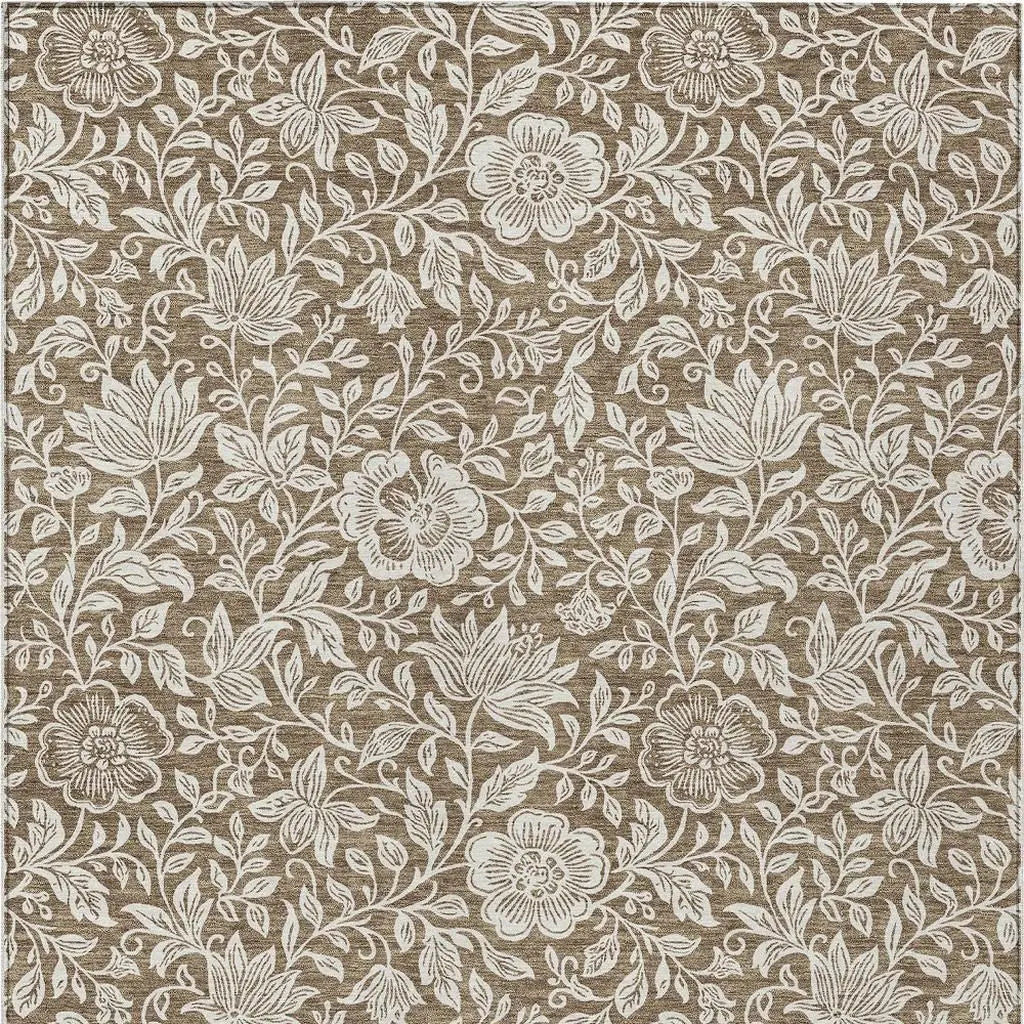 3' X 5' Brown And Ivory Floral Washable Indoor Outdoor Area Rug Homeroots Outdoor
