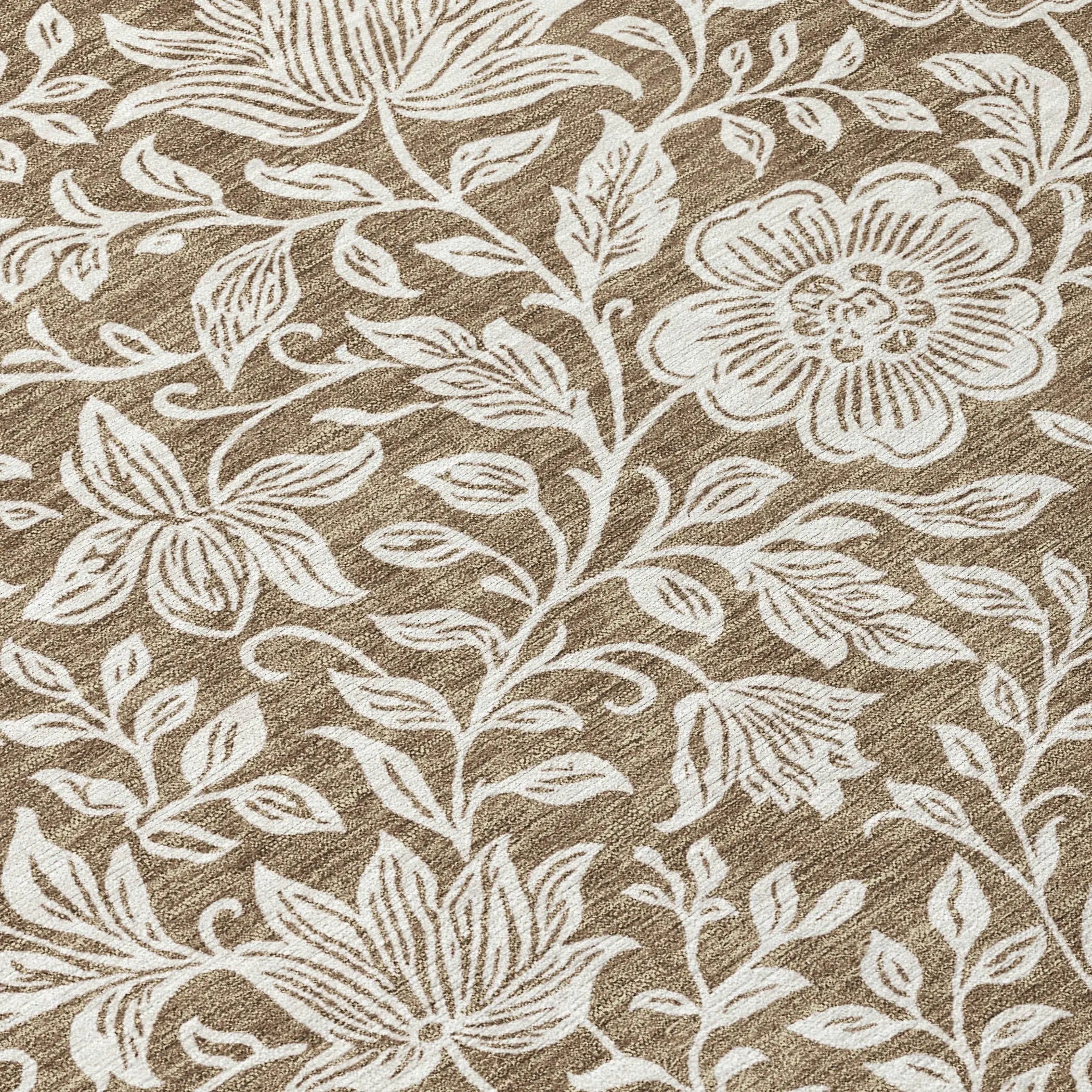 3' X 5' Brown And Ivory Floral Washable Indoor Outdoor Area Rug Homeroots Outdoor