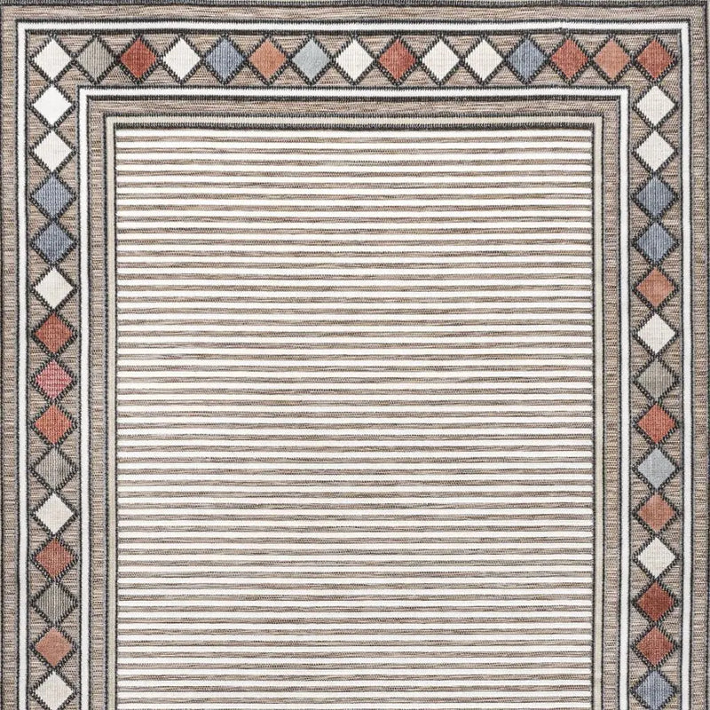3' X 5' Brown And Ivory Geometric Indoor Outdoor Area Rug - GreatEagleInc