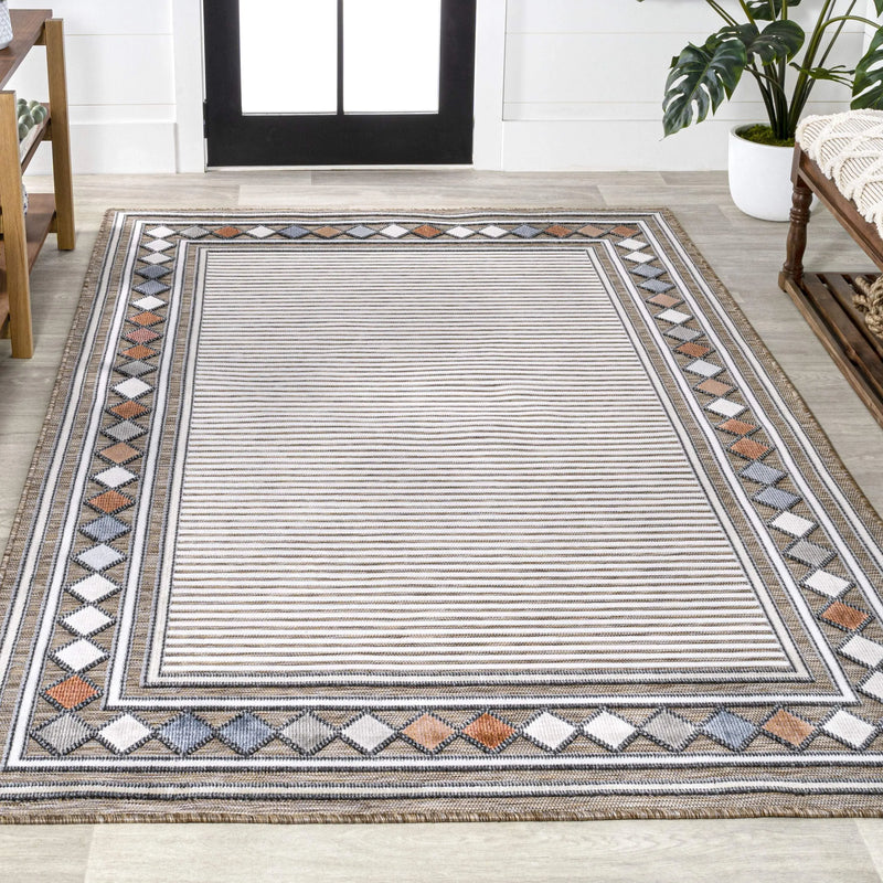 3' X 5' Brown And Ivory Geometric Indoor Outdoor Area Rug - GreatEagleInc