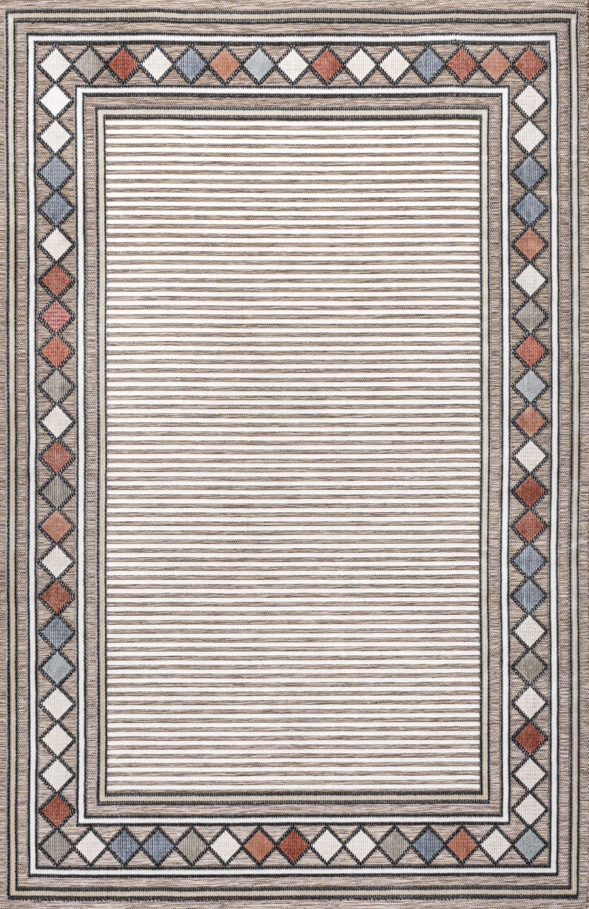 3' X 5' Brown And Ivory Geometric Indoor Outdoor Area Rug - GreatEagleInc