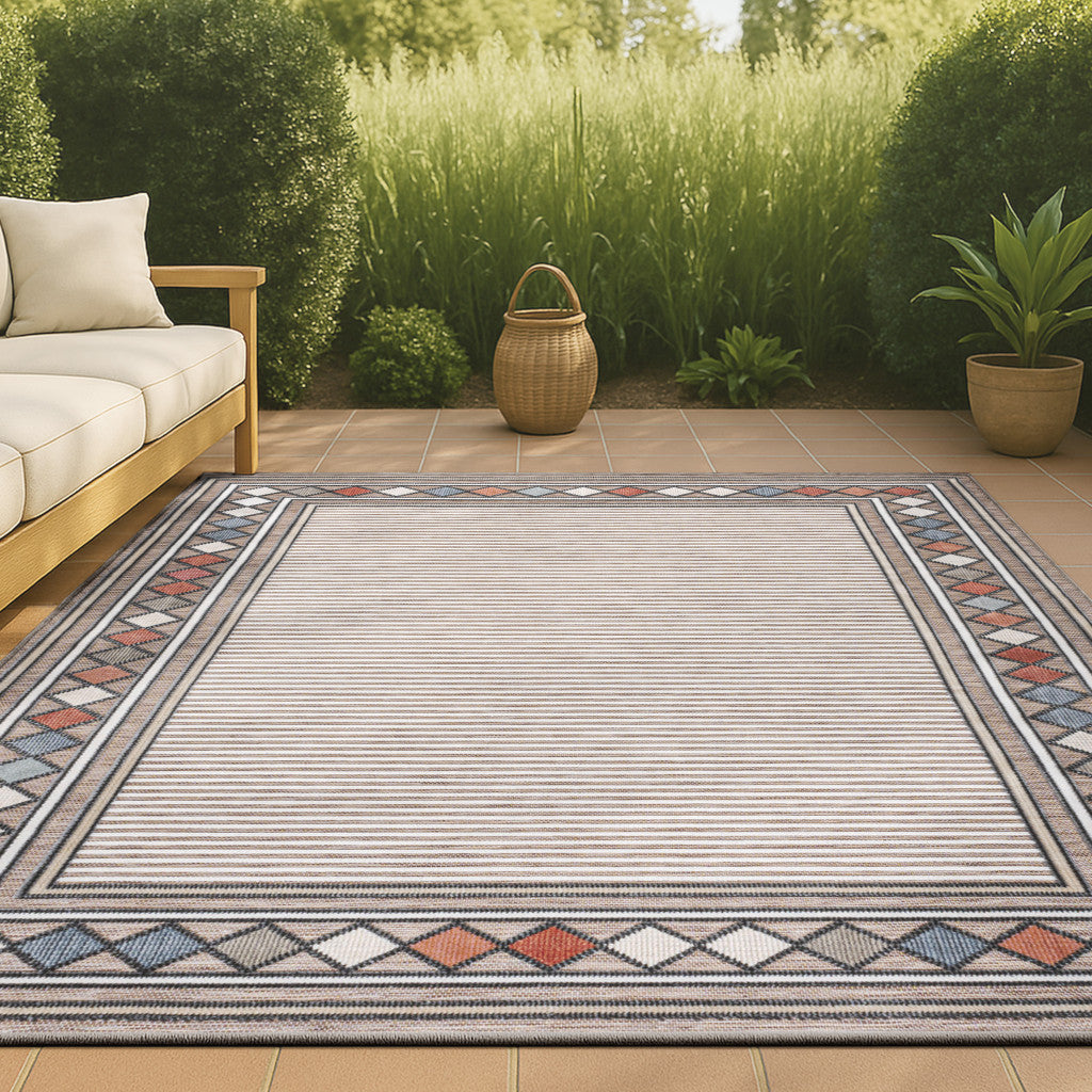 3' X 5' Brown And Ivory Geometric Indoor Outdoor Area Rug - GreatEagleInc