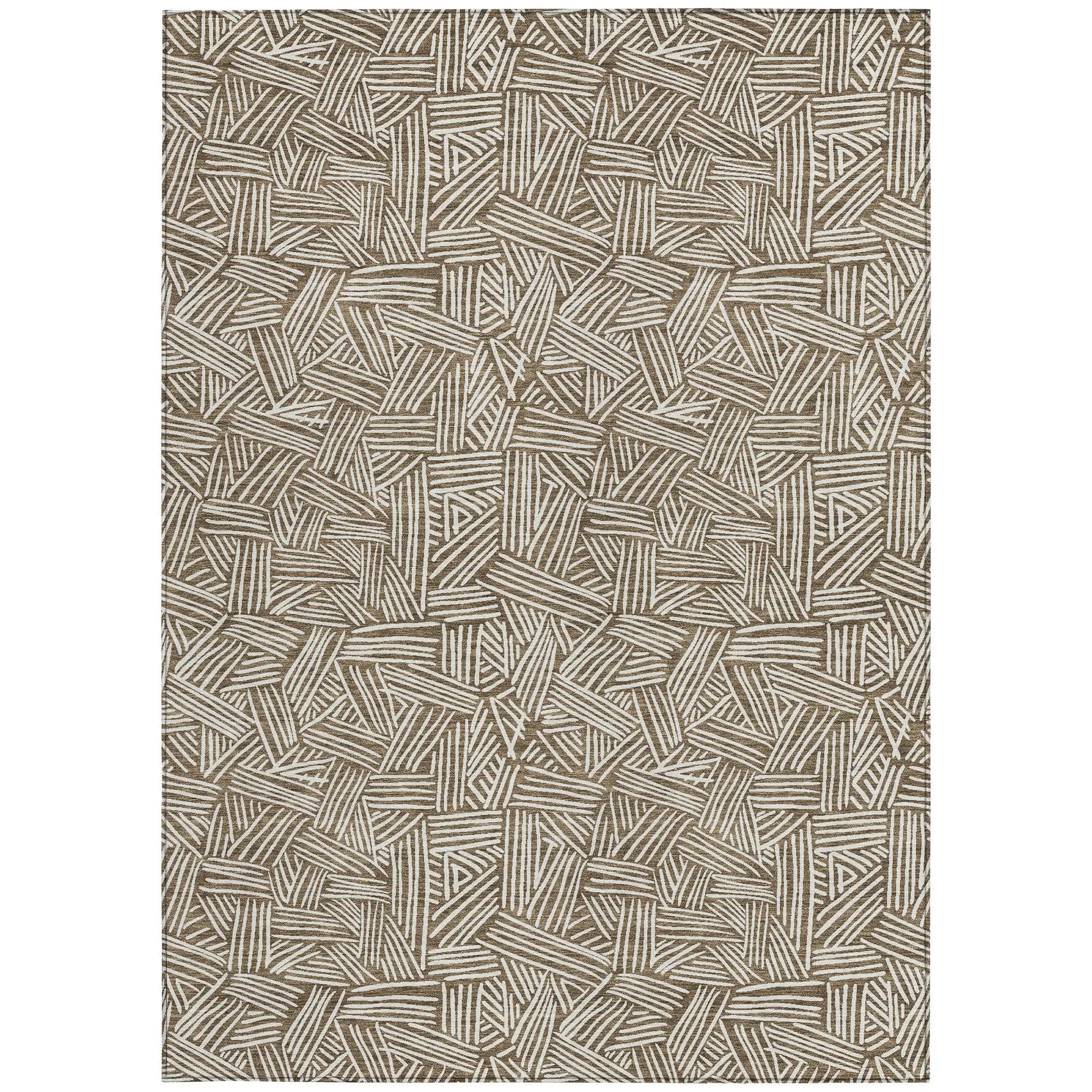 3' X 5' Brown And Ivory Geometric Washable Indoor Outdoor Area Rug Homeroots Outdoor
