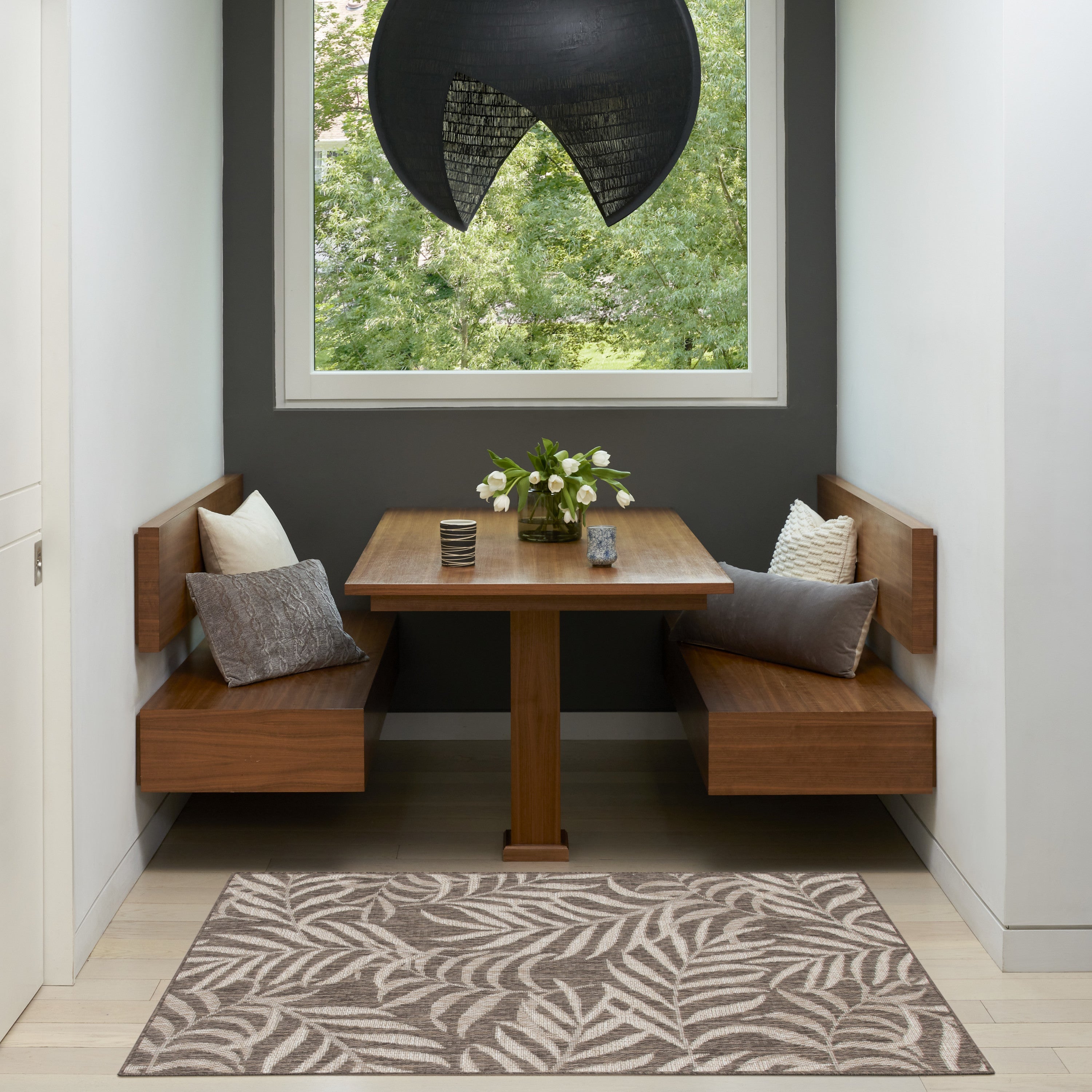 3' X 5' Brown And Ivory Palm Leaf Indoor Outdoor Area Rug Homeroots Outdoor