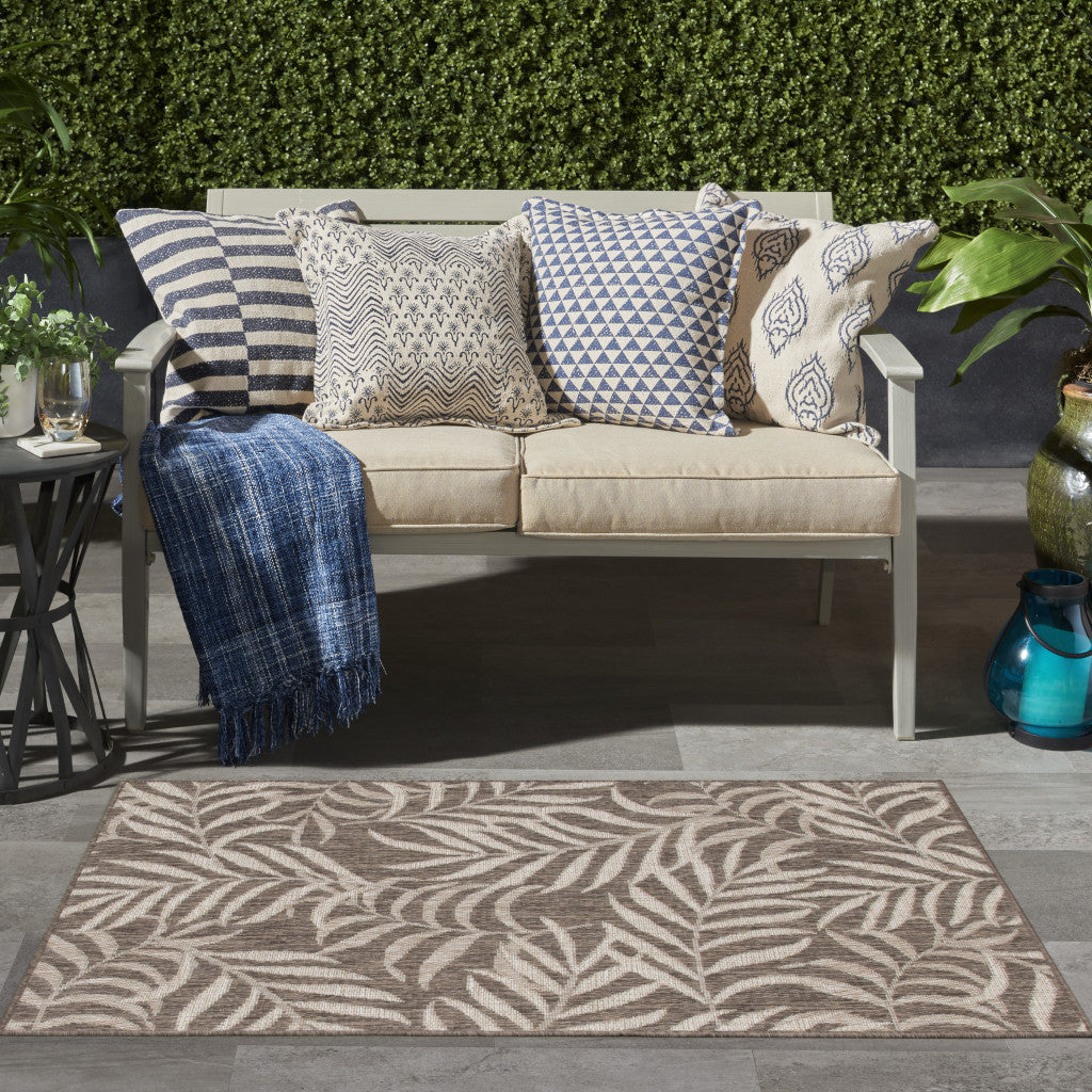 3' X 5' Brown And Ivory Palm Leaf Indoor Outdoor Area Rug Homeroots Outdoor