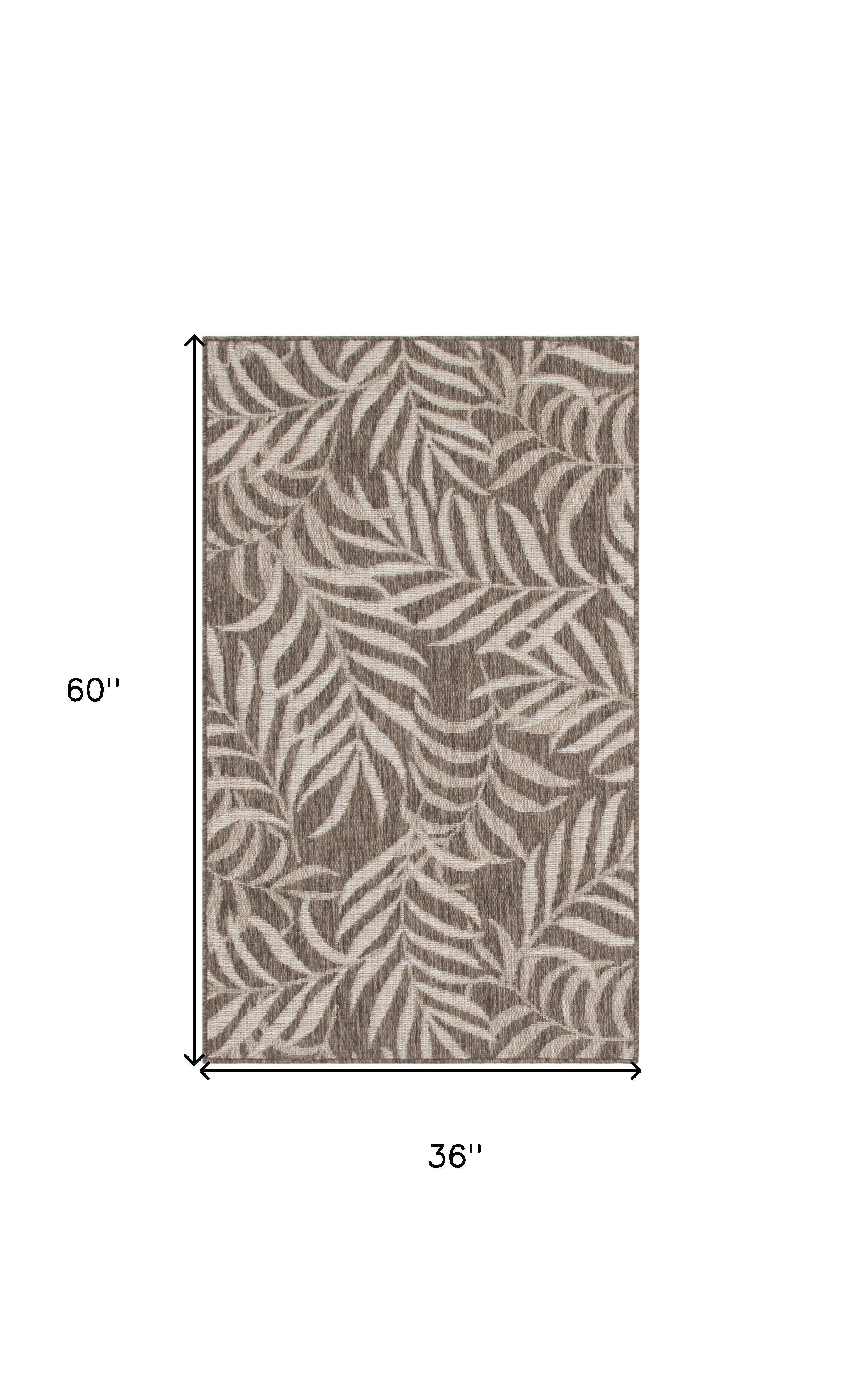 3' X 5' Brown And Ivory Palm Leaf Indoor Outdoor Area Rug Homeroots Outdoor