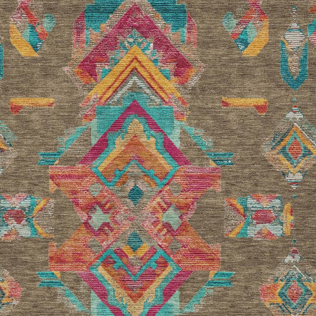 3' X 5' Brown And Ivory Tribal Washable Indoor Outdoor Area Rug Homeroots Outdoor
