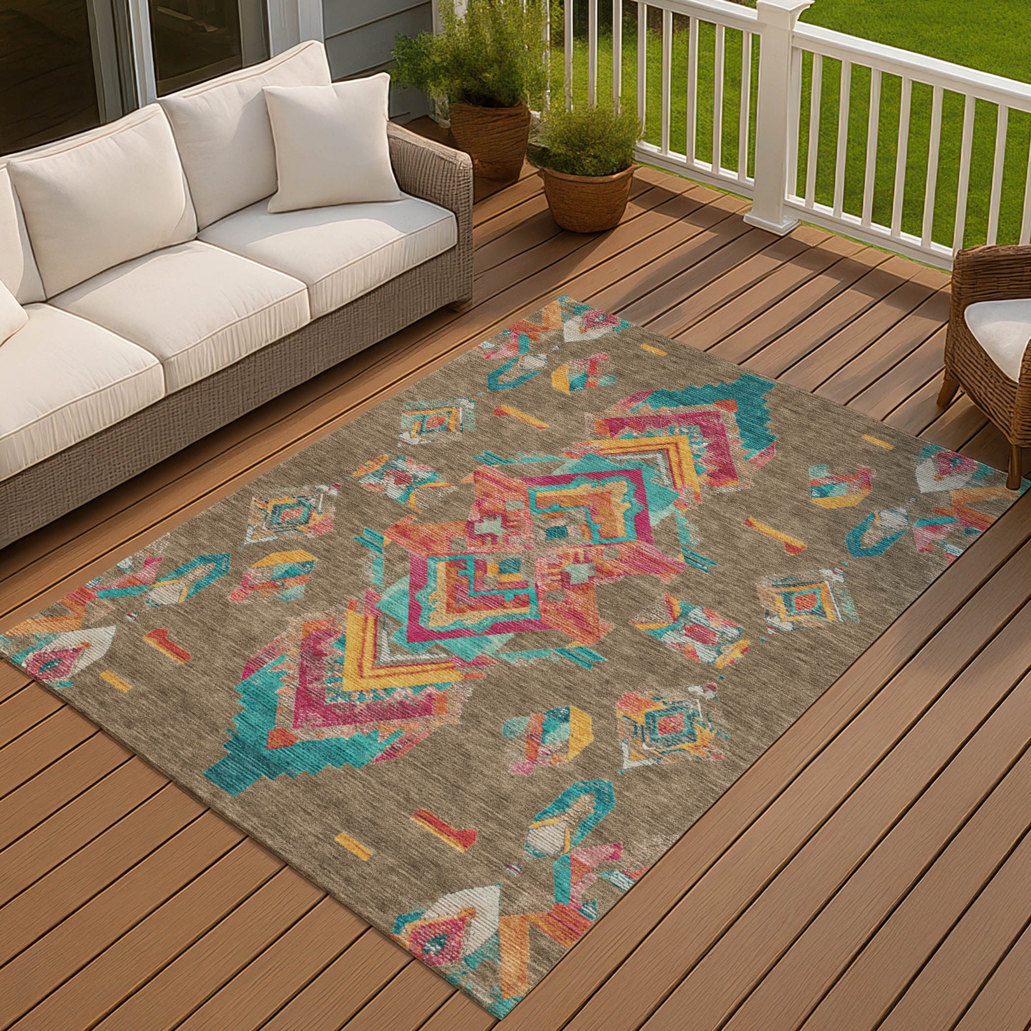 3' X 5' Brown And Ivory Tribal Washable Indoor Outdoor Area Rug Homeroots Outdoor