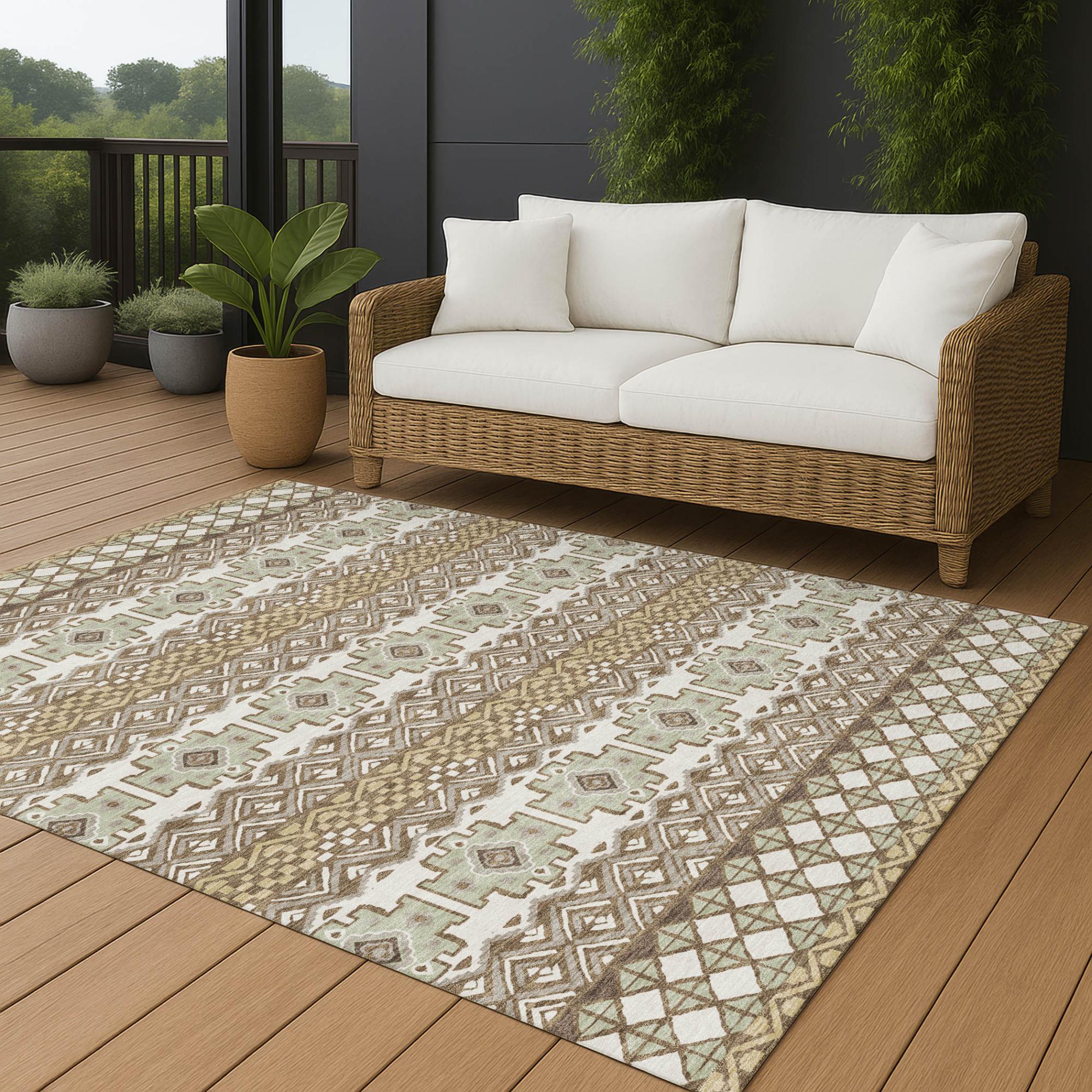 3' X 5' Brown And Khaki Striped Washable Indoor Outdoor Area Rug Homeroots Outdoor