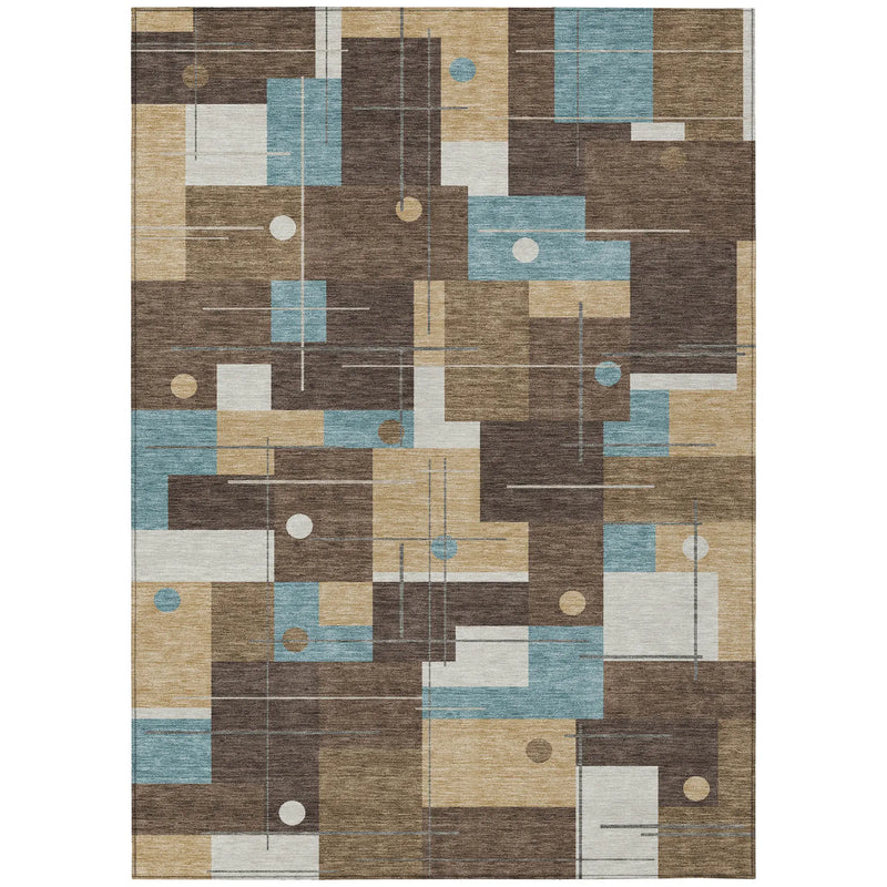 3' X 5' Brown And Pewter Geometric Washable Indoor Outdoor Area Rug Homeroots Outdoor