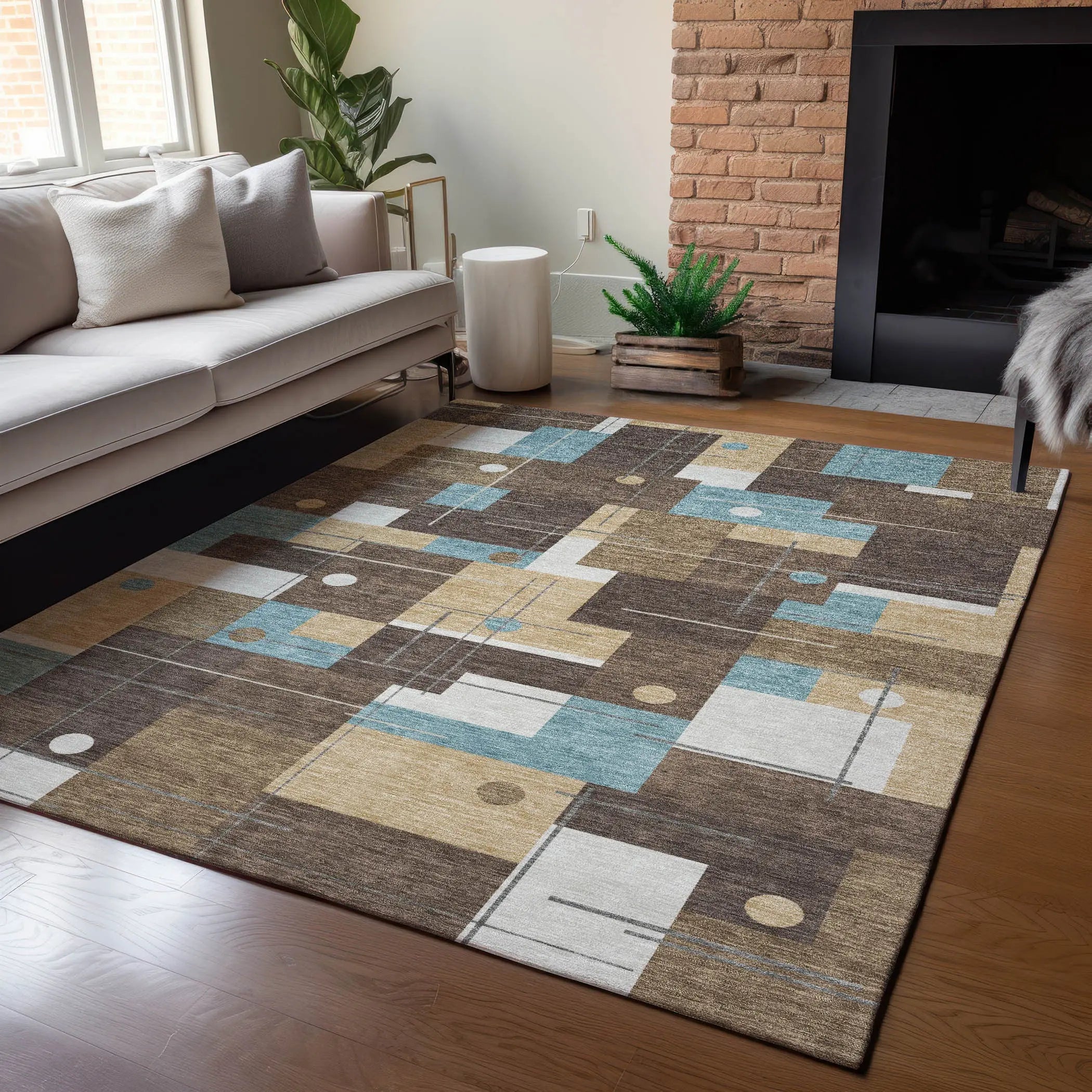 3' X 5' Brown And Pewter Geometric Washable Indoor Outdoor Area Rug Homeroots Outdoor