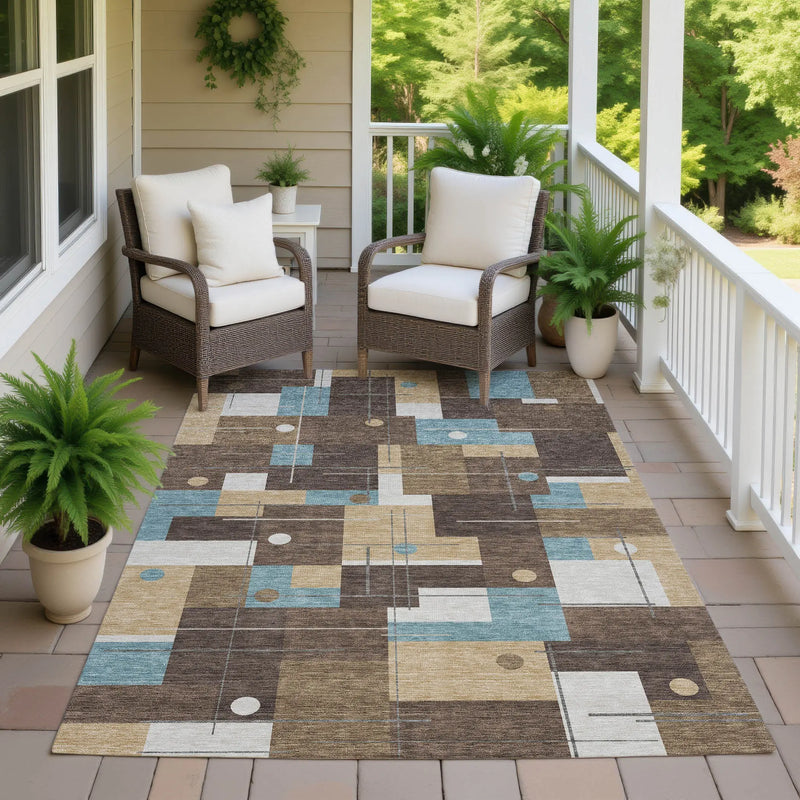 3' X 5' Brown And Pewter Geometric Washable Indoor Outdoor Area Rug Homeroots Outdoor