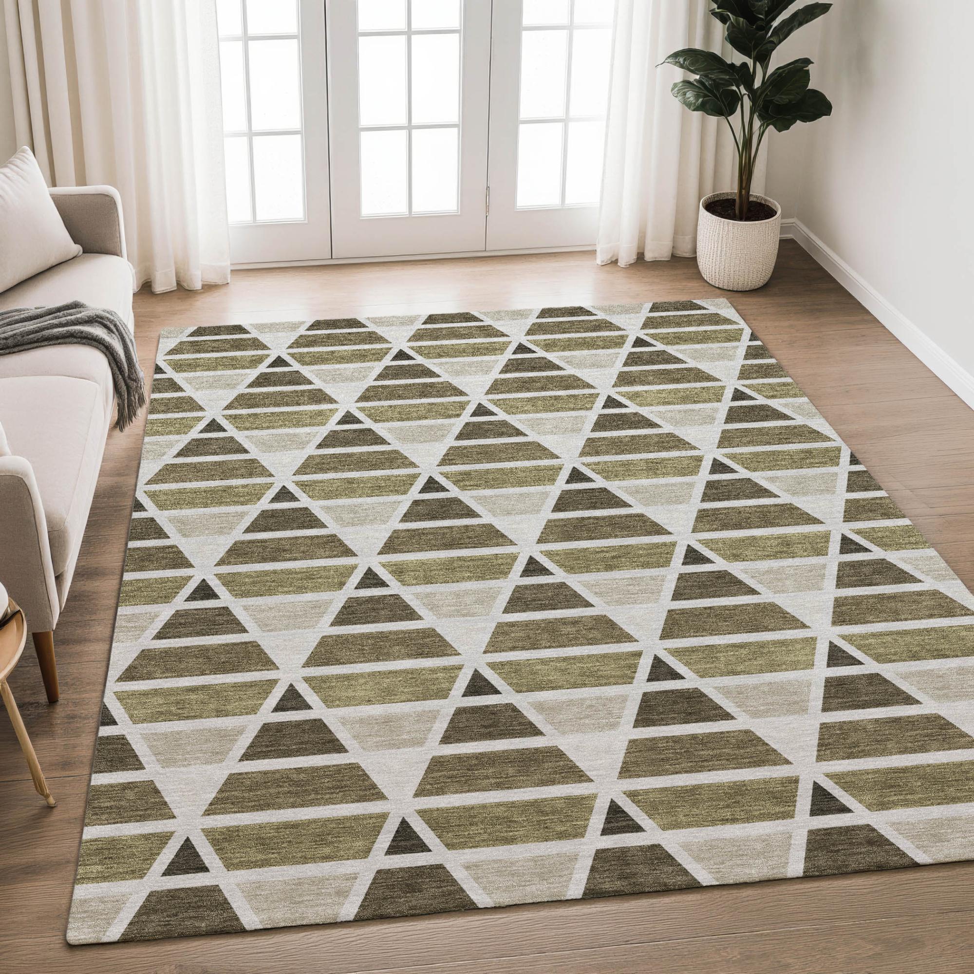 3' X 5' Brown And Pewter Geometric Washable Indoor Outdoor Area Rug Homeroots Outdoor