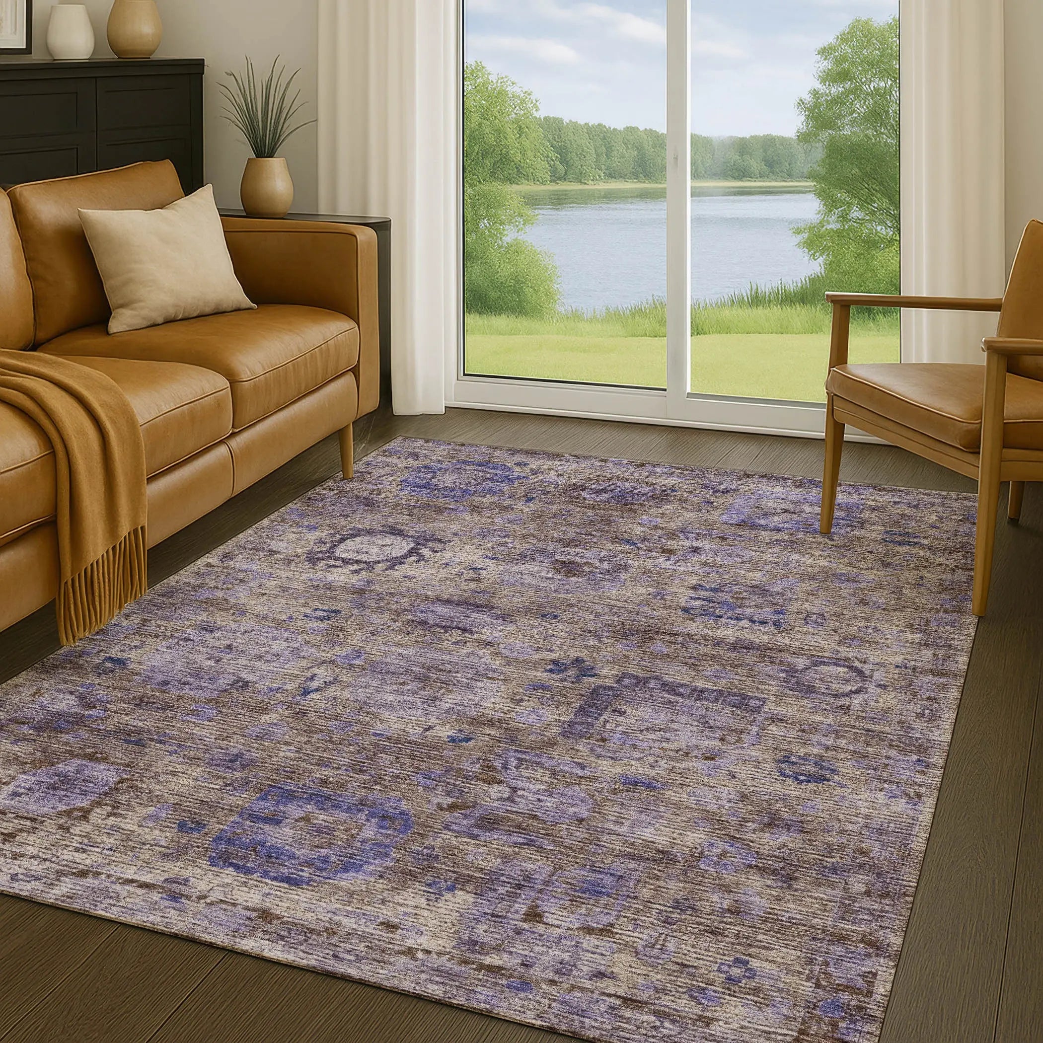 3' X 5' Brown And Plum Abstract Washable Indoor Outdoor Area Rug Homeroots Outdoor