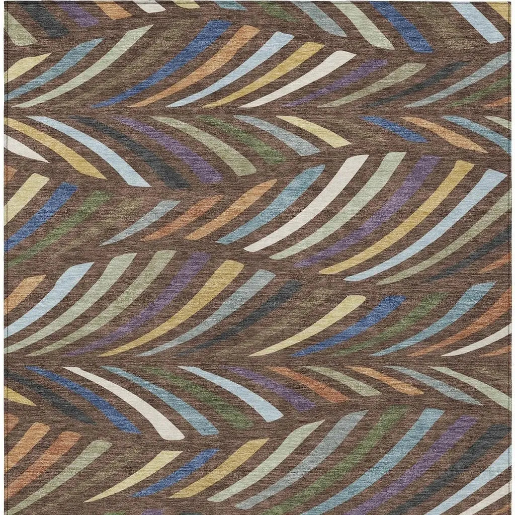 3' X 5' Brown And Plum Abstract Washable Indoor Outdoor Area Rug Homeroots Outdoor