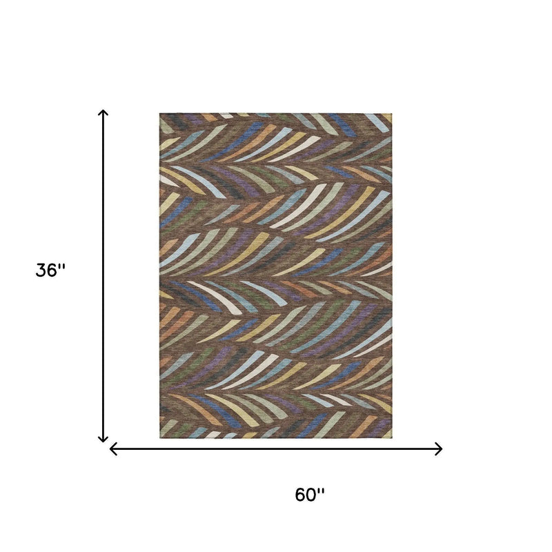 3' X 5' Brown And Plum Abstract Washable Indoor Outdoor Area Rug Homeroots Outdoor
