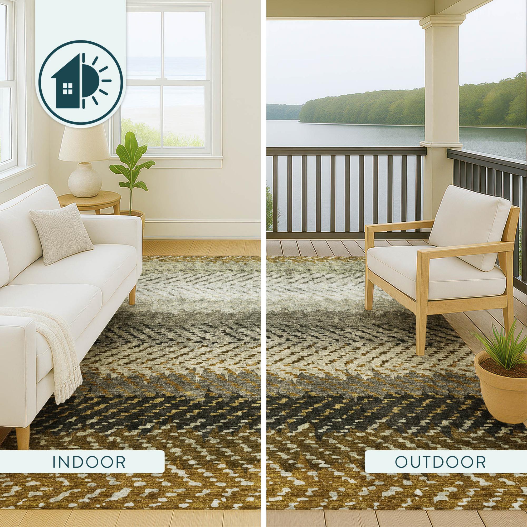 3' X 5' Brown And Sage Striped Washable Indoor Outdoor Area Rug Homeroots Outdoor