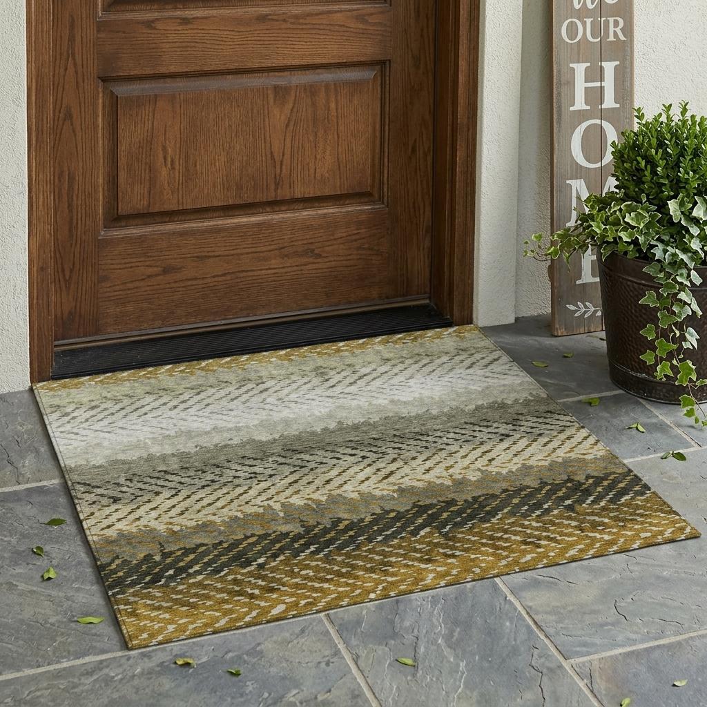 3' X 5' Brown And Sage Striped Washable Indoor Outdoor Area Rug Homeroots Outdoor