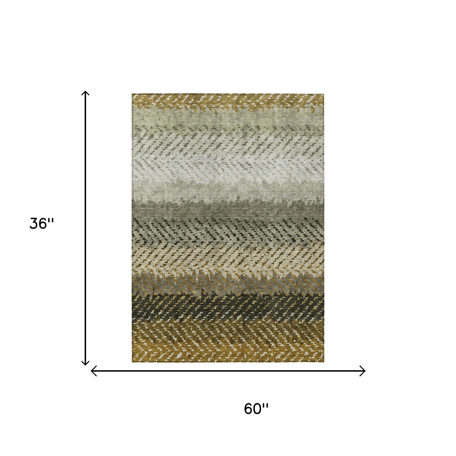 3' X 5' Brown And Sage Striped Washable Indoor Outdoor Area Rug Homeroots Outdoor