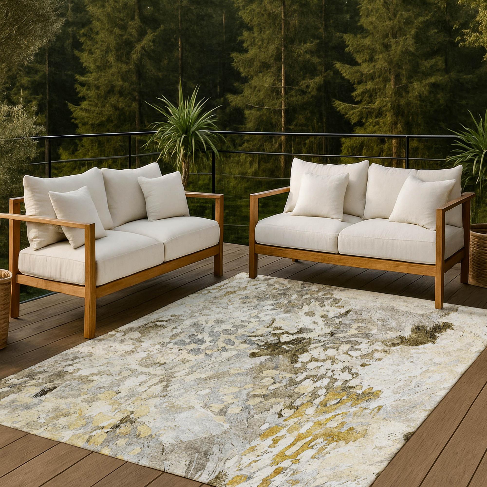 3' X 5' Brown And Silver Abstract Washable Indoor Outdoor Area Rug Homeroots Outdoor