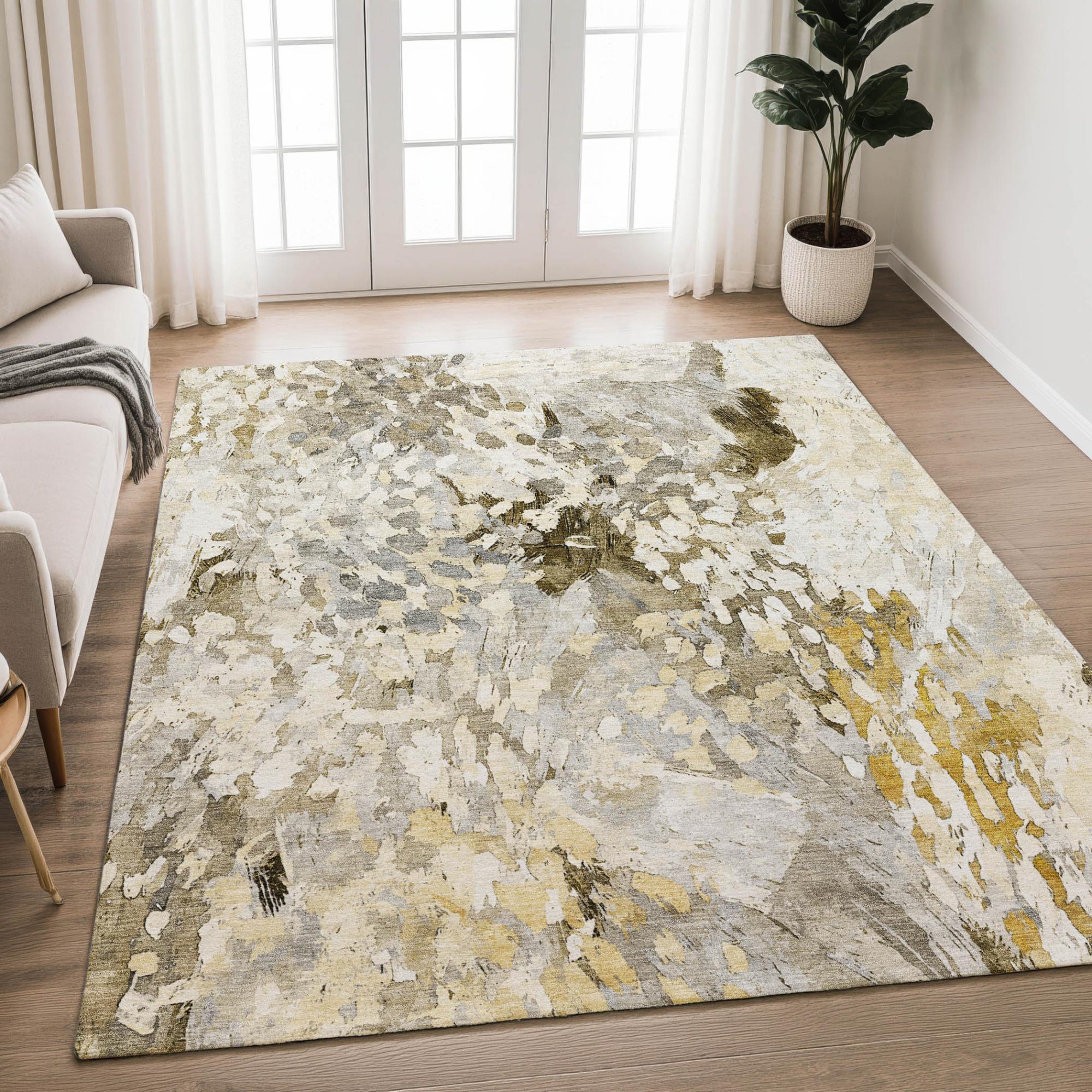 3' X 5' Brown And Silver Abstract Washable Indoor Outdoor Area Rug Homeroots Outdoor