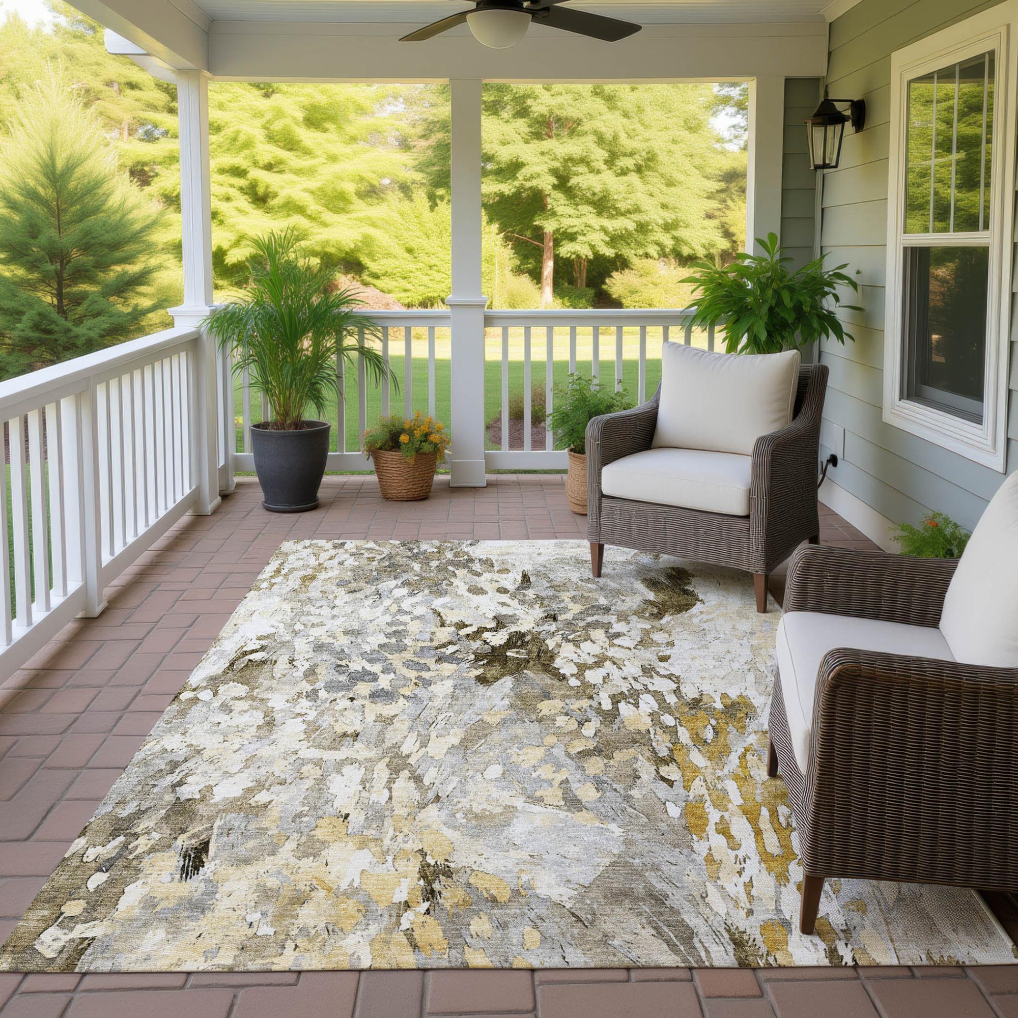 3' X 5' Brown And Silver Abstract Washable Indoor Outdoor Area Rug Homeroots Outdoor