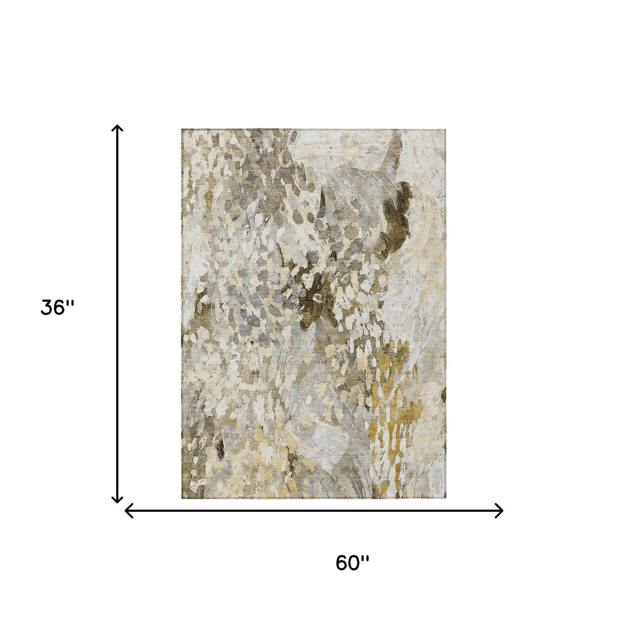 3' X 5' Brown And Silver Abstract Washable Indoor Outdoor Area Rug Homeroots Outdoor