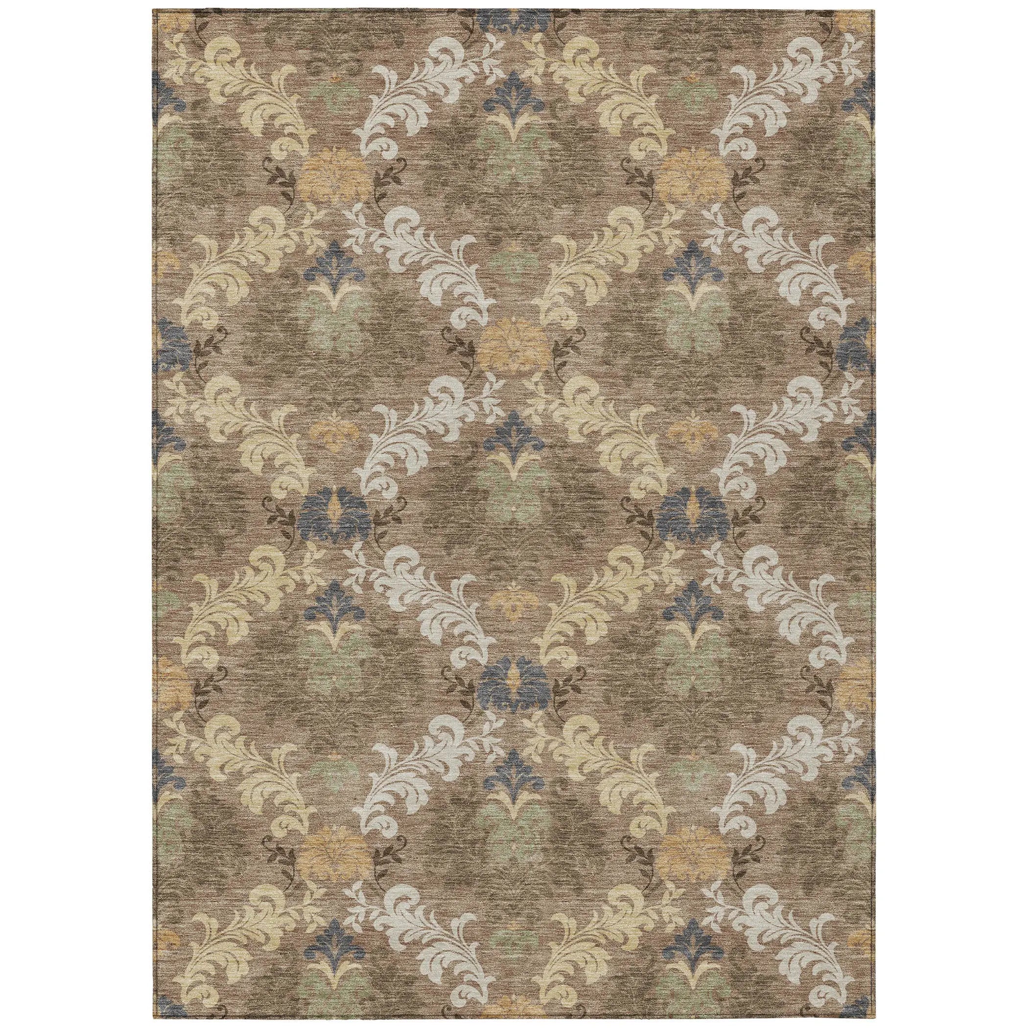 3' X 5' Brown And Taupe Damask Washable Indoor Outdoor Area Rug Homeroots Outdoor