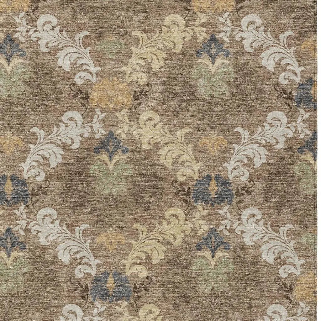 3' X 5' Brown And Taupe Damask Washable Indoor Outdoor Area Rug Homeroots Outdoor