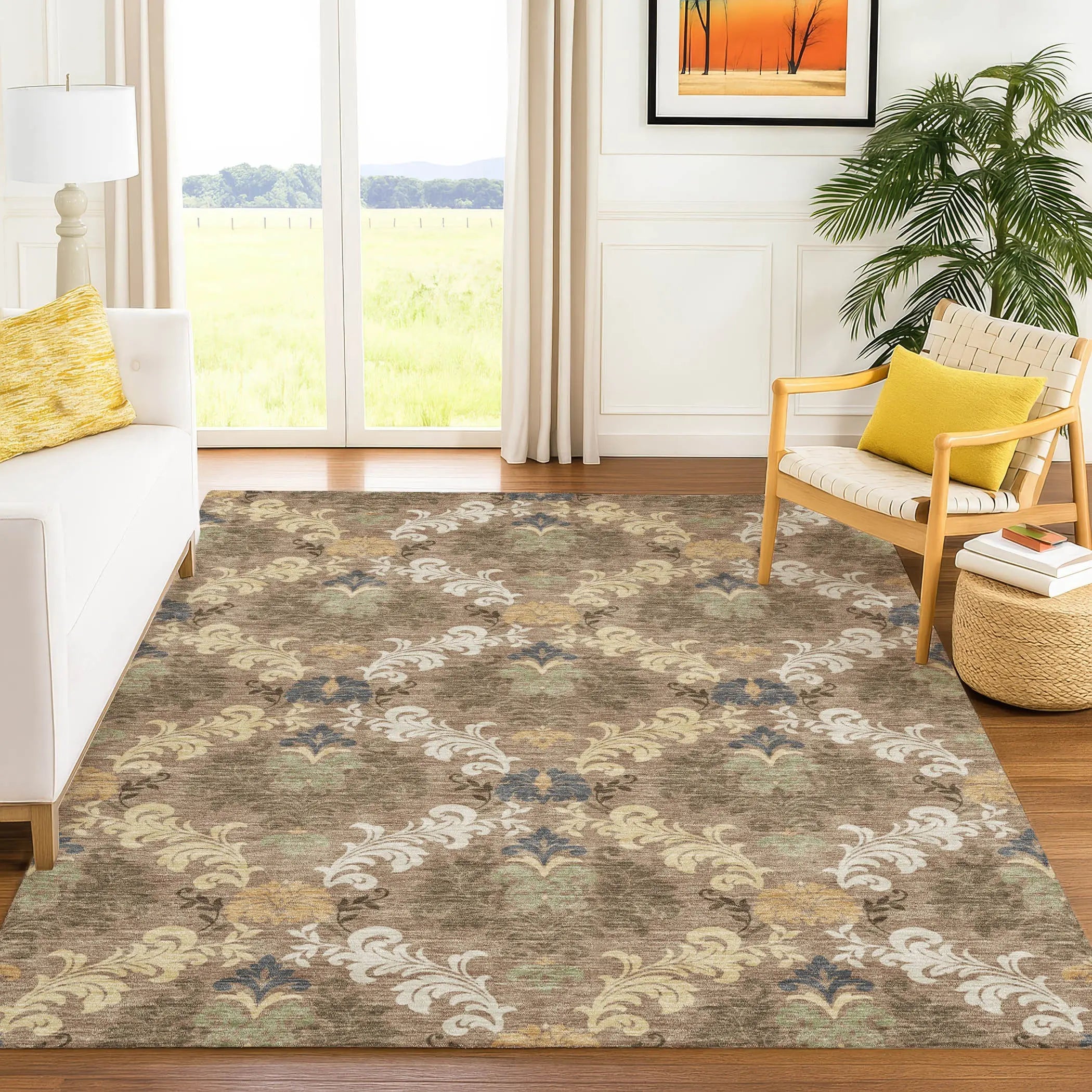 3' X 5' Brown And Taupe Damask Washable Indoor Outdoor Area Rug Homeroots Outdoor