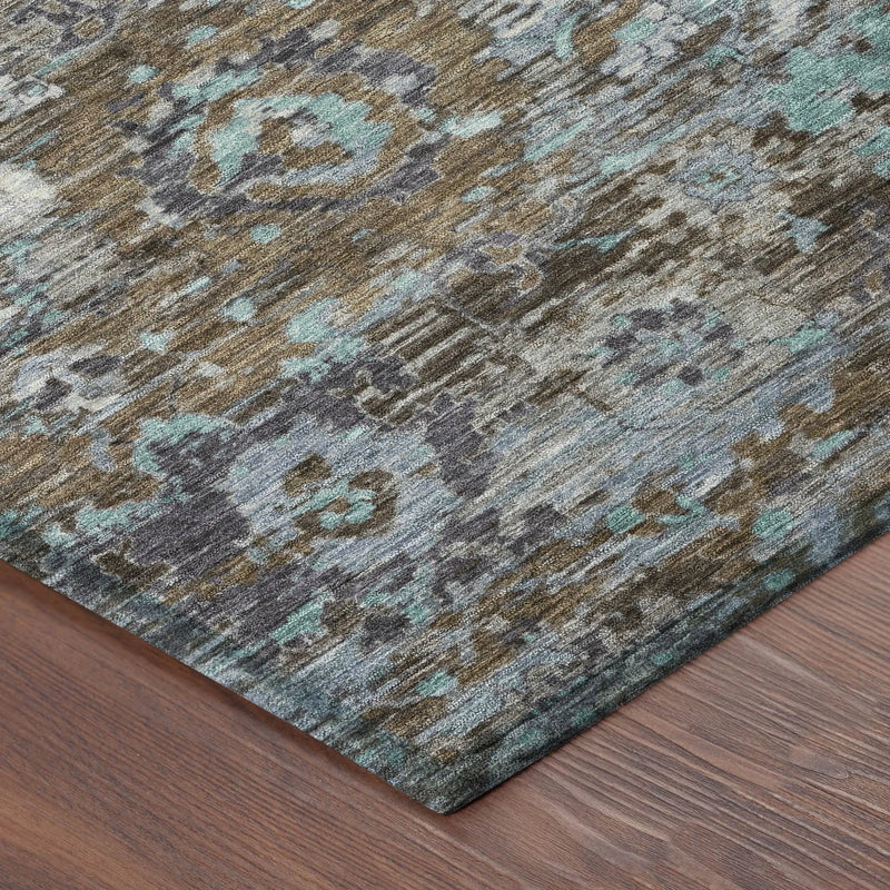3' X 5' Brown And Teal Blue Floral Washable Indoor Outdoor Area Rug Homeroots Outdoor
