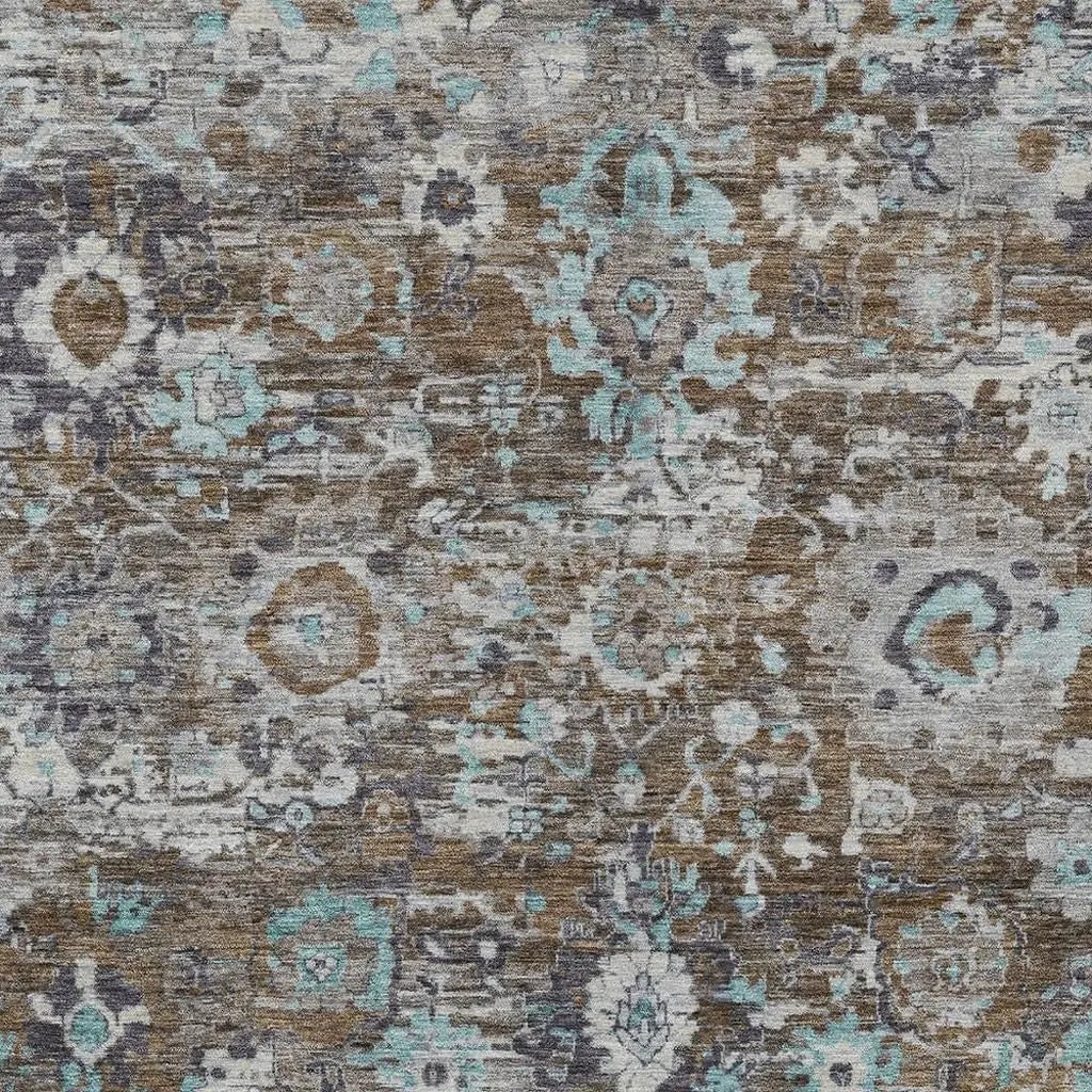 3' X 5' Brown And Teal Blue Floral Washable Indoor Outdoor Area Rug Homeroots Outdoor