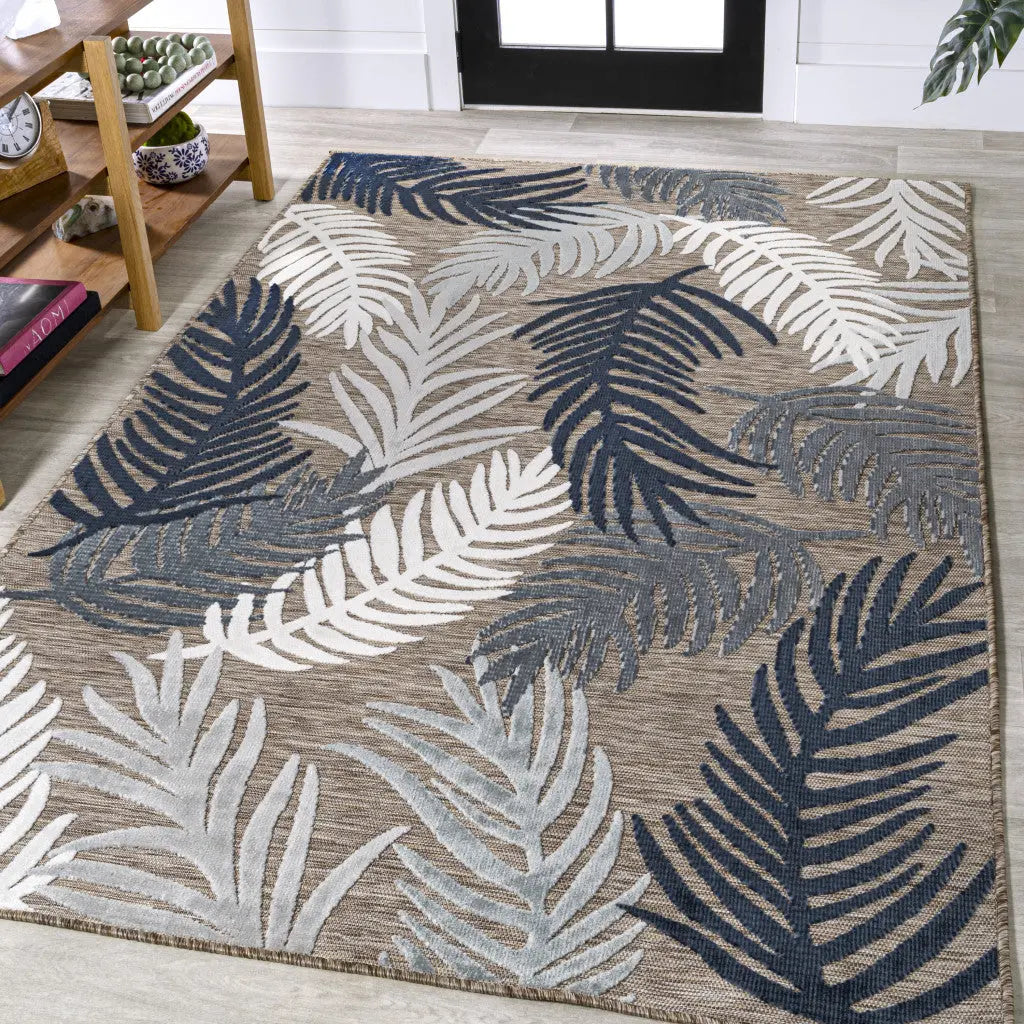 3' X 5' Brown Navy Blue And Ivory Floral Indoor Outdoor Area Rug - GreatEagleInc