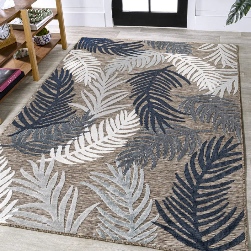 3' X 5' Brown Navy Blue And Ivory Floral Indoor Outdoor Area Rug - GreatEagleInc