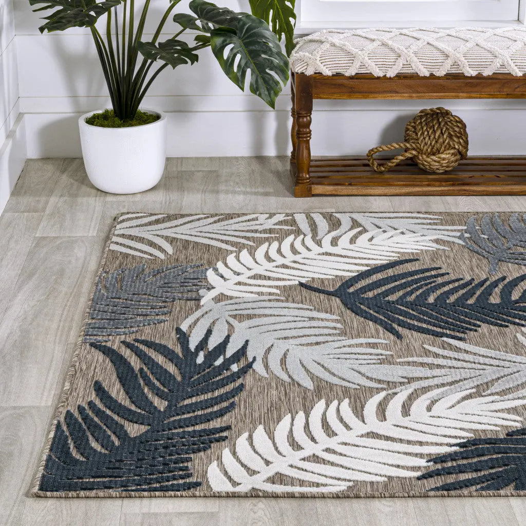 3' X 5' Brown Navy Blue And Ivory Floral Indoor Outdoor Area Rug - GreatEagleInc