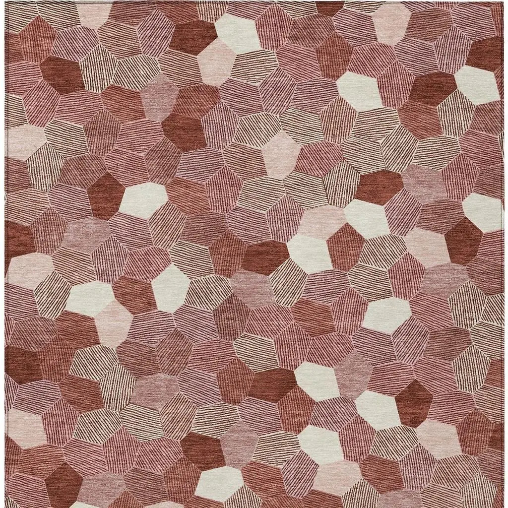 3' X 5' Burgundy And Ivory Geometric Washable Indoor Outdoor Area Rug Homeroots Outdoor