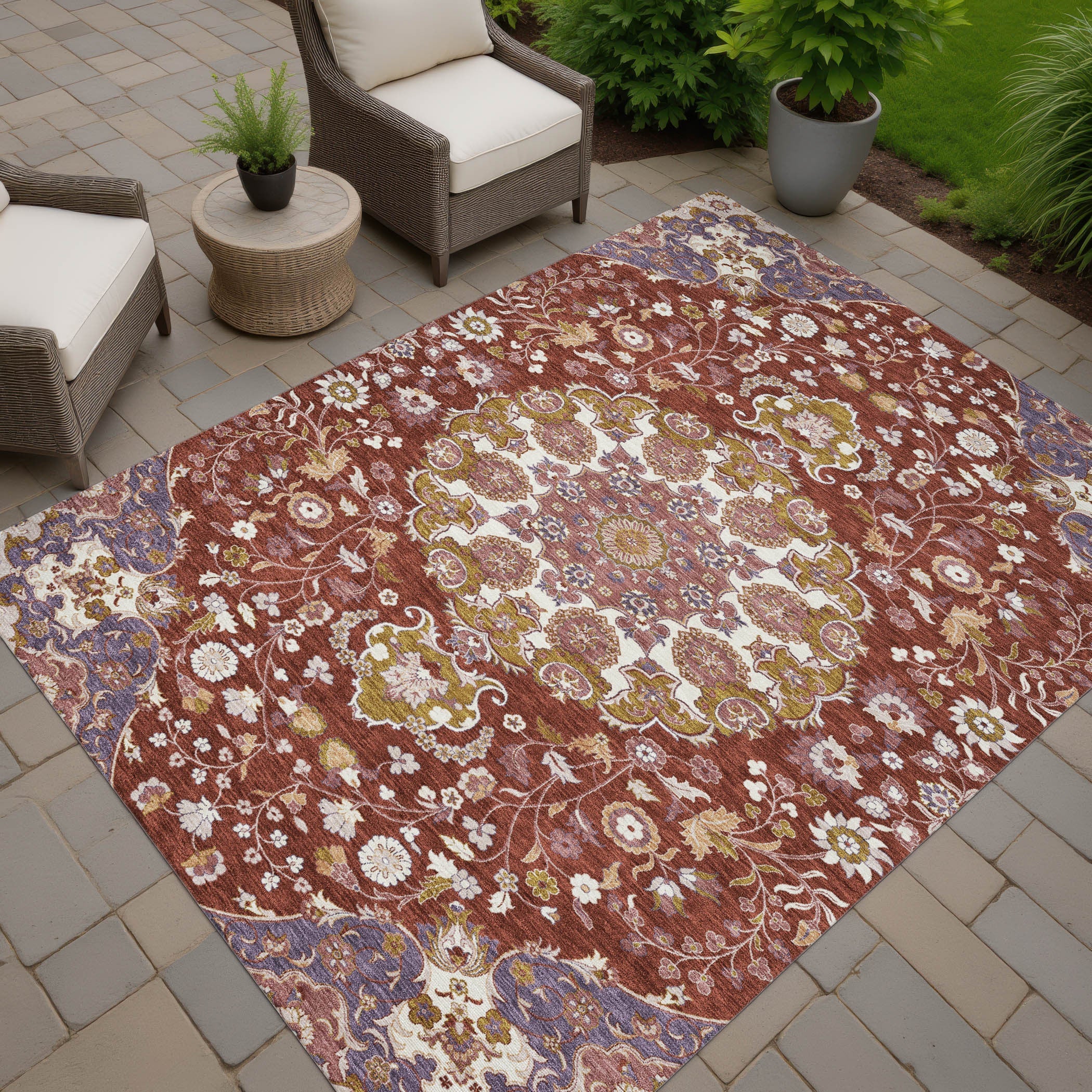 3' X 5' Burgundy And Red Damask Washable Indoor Outdoor Area Rug Homeroots Outdoor