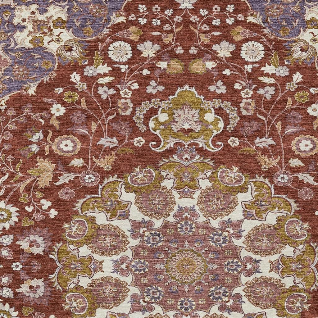 3' X 5' Burgundy And Red Damask Washable Indoor Outdoor Area Rug Homeroots Outdoor