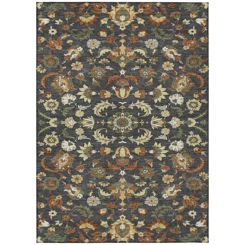 3' X 5' Charcoal And Black Floral Medallion Washable Indoor Outdoor Area Rug Homeroots Outdoor