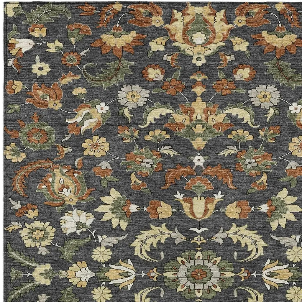 3' X 5' Charcoal And Black Floral Medallion Washable Indoor Outdoor Area Rug Homeroots Outdoor
