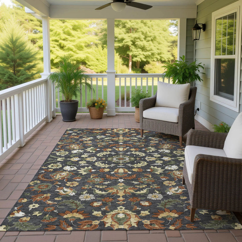3' X 5' Charcoal And Black Floral Medallion Washable Indoor Outdoor Area Rug Homeroots Outdoor