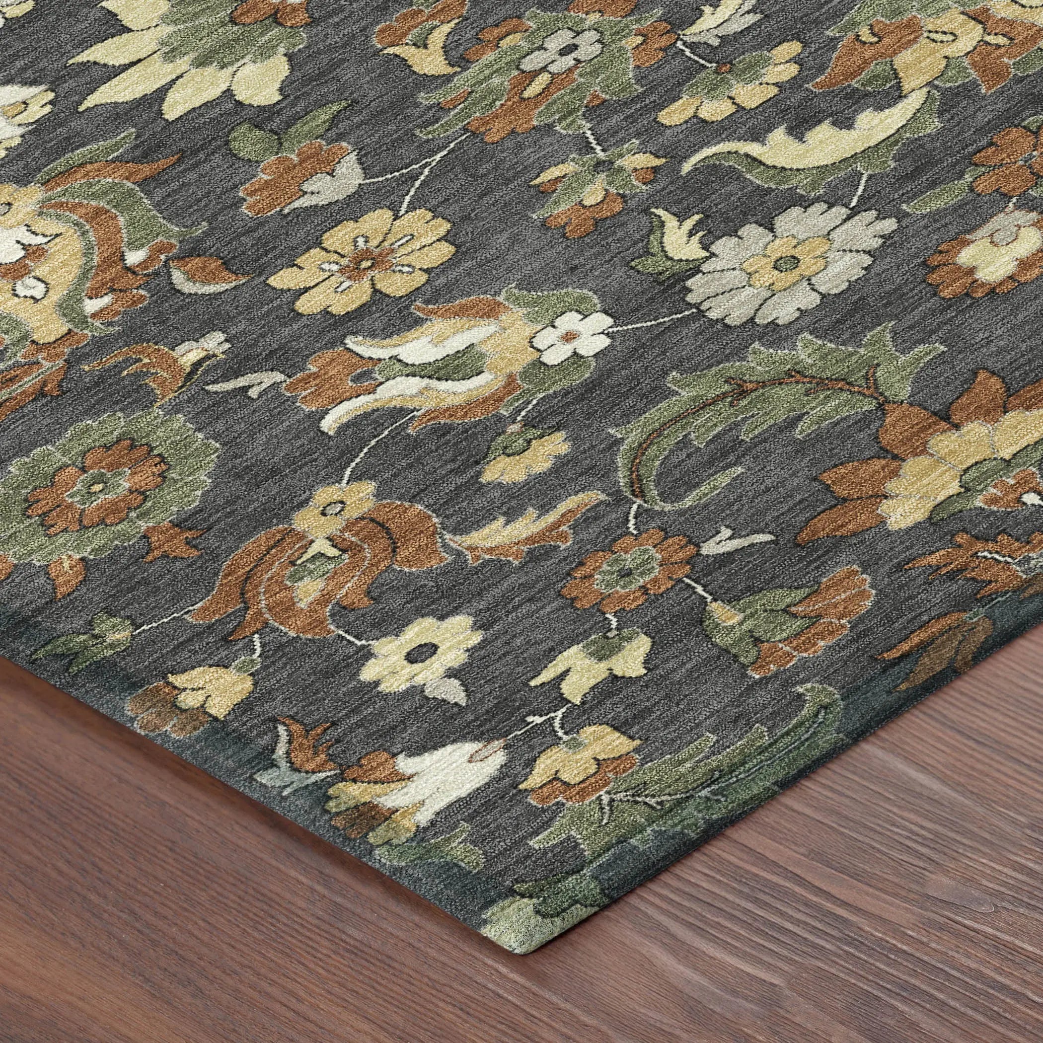 3' X 5' Charcoal And Black Floral Medallion Washable Indoor Outdoor Area Rug Homeroots Outdoor