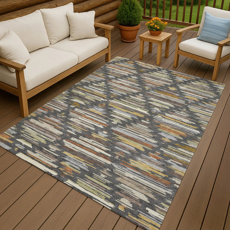 3' X 5' Charcoal And Gray Southwestern Washable Indoor Outdoor Area Rug Homeroots Outdoor