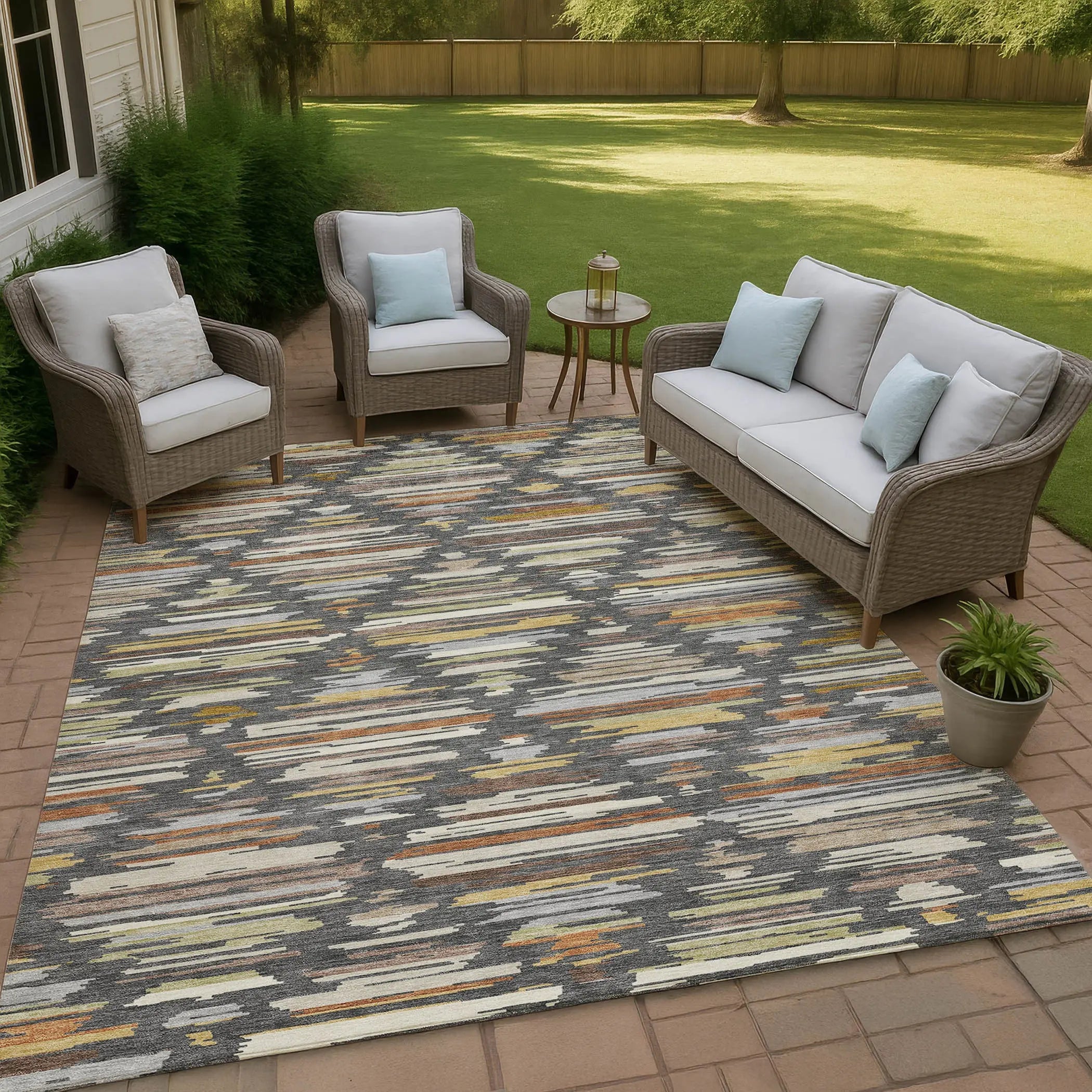 3' X 5' Charcoal And Gray Southwestern Washable Indoor Outdoor Area Rug Homeroots Outdoor