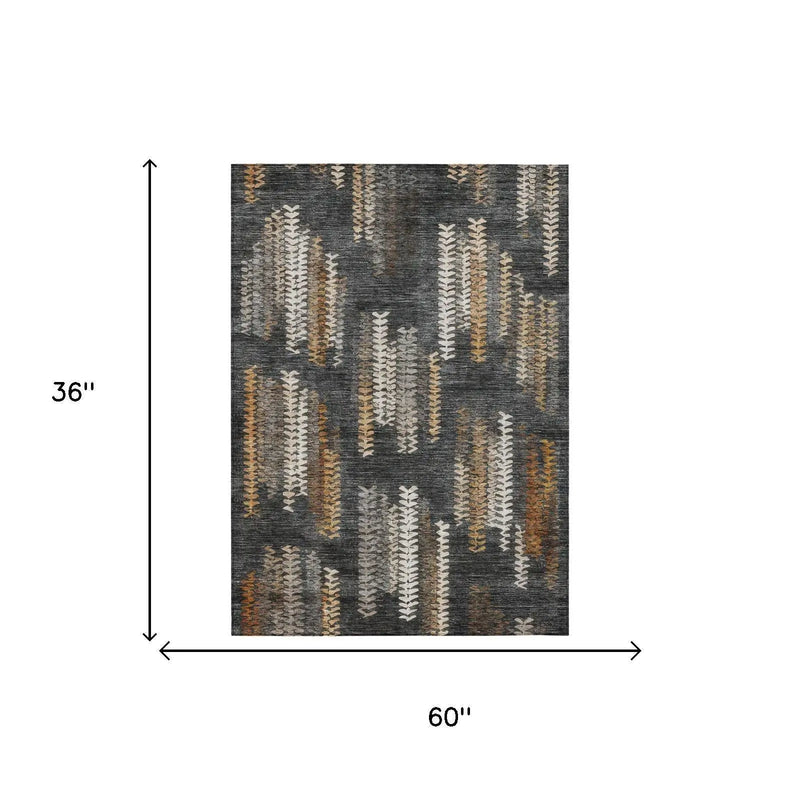 3' X 5' Charcoal And Gray Striped Washable Indoor Outdoor Area Rug Homeroots Outdoor